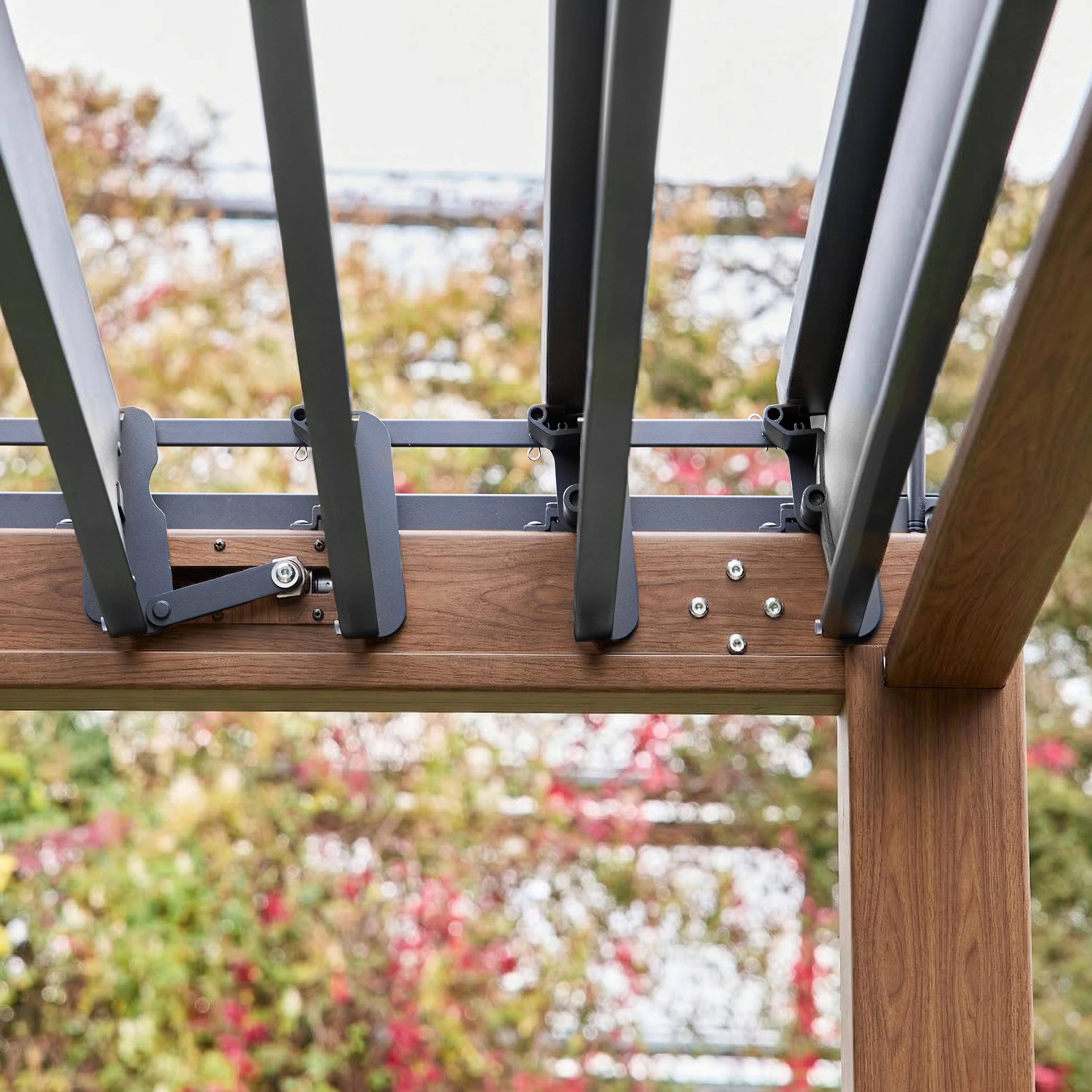 Pergola met lamellendak 4x3m aluminium lamellen verstelbaar donker houtkleurig 392 x 301 x 257 cm - Triomphe Photo2