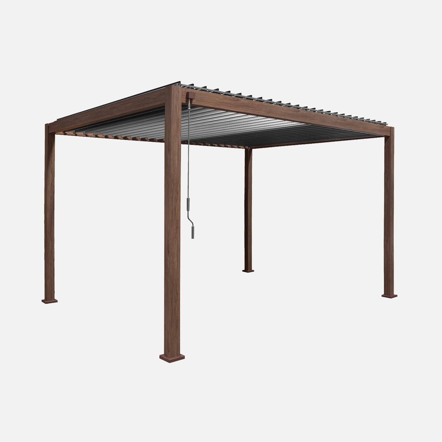 Pergola met lamellendak 4x3m aluminium lamellen verstelbaar donker houtkleurig 392 x 301 x 257 cm - Triomphe,sweeek,Photo4