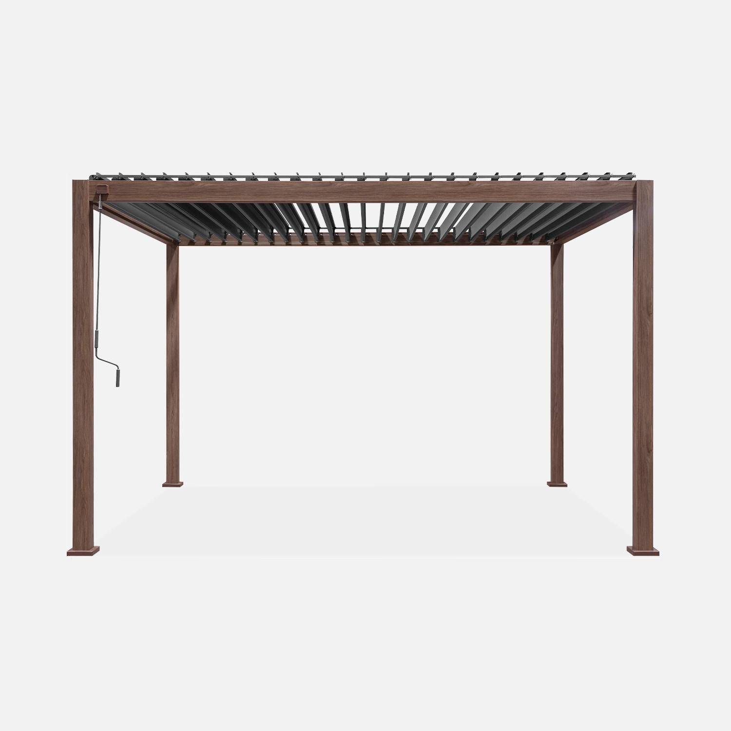 Pergola met lamellendak, kleur donker hout - Triomphe - 3x4m, aluminium, met verstelbare lamellen Photo4