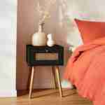 Wood and cane effect bedside table with 1 drawer - black - Boheme Photo1