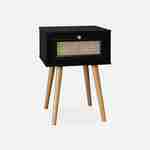 Wood and cane effect bedside table with 1 drawer - black - Boheme Photo3