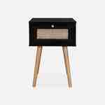 Wood and cane effect bedside table with 1 drawer - black - Boheme Photo4