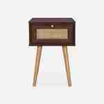 Wood and cane effect bedside table with 1 drawer - dark wood - Boheme Photo4