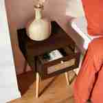 Table de chevet effet bois & cannage avec 1 tiroir - coloris bois foncé - Bohème Photo2