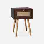 Table de chevet effet bois & cannage avec 1 tiroir - coloris bois foncé - Bohème Photo3