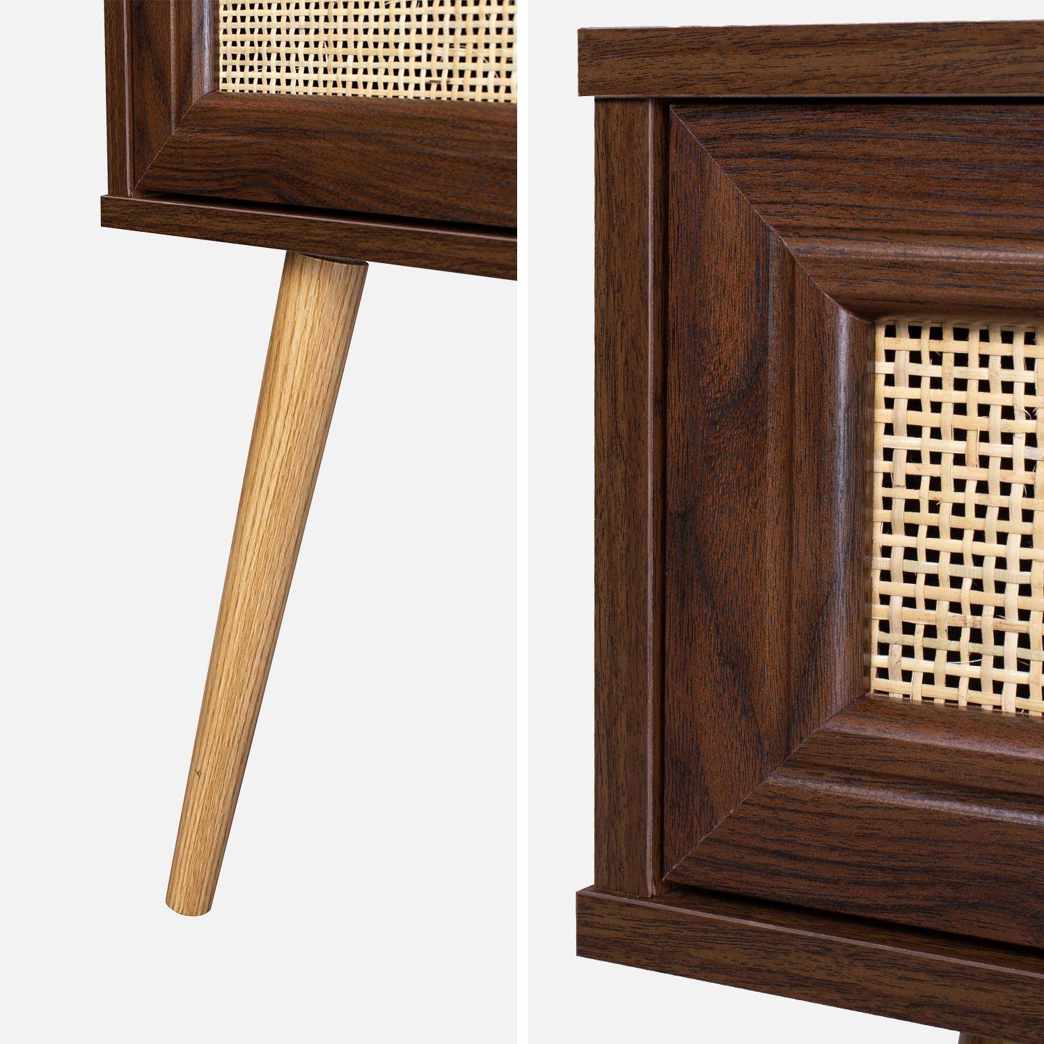 Wood and cane effect bedside table with 1 drawer - dark wood - Boheme,sweeek,Photo6