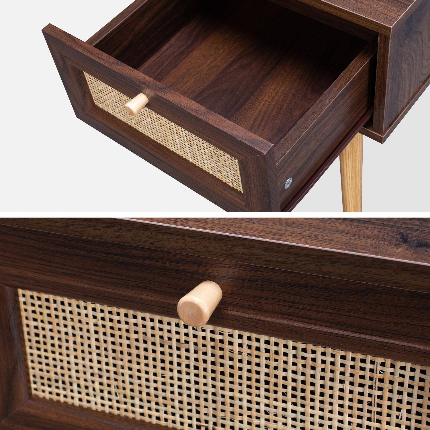 Wood and cane effect bedside table with 1 drawer - dark wood - Boheme,sweeek,Photo7
