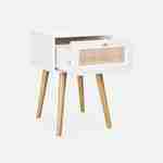 Table de chevet effet bois & cannage avec 1 tiroir - coloris blanc - Bohème Photo6