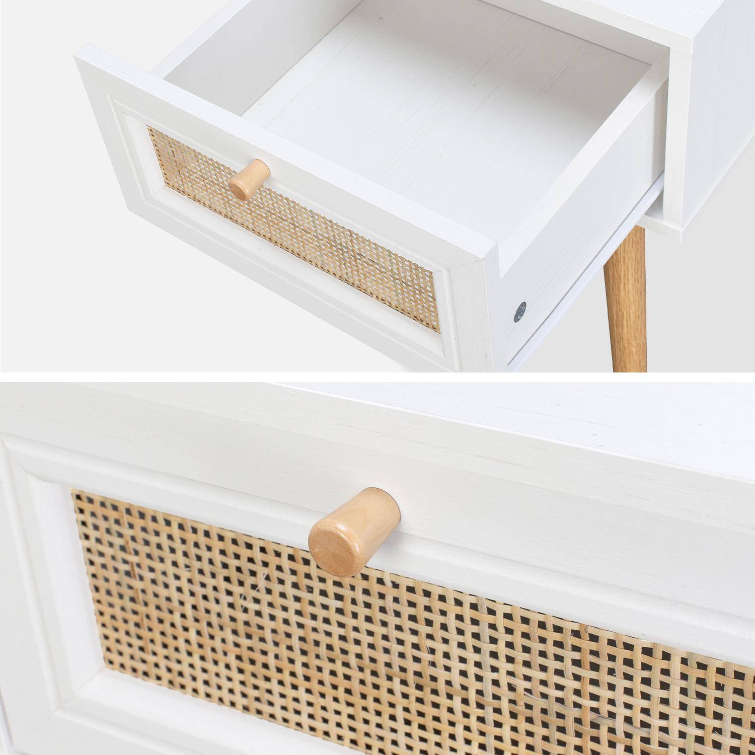 Mesa de cabeceira com efeito madeira e cana com 1 gaveta - branco - Bohème,sweeek,Photo4