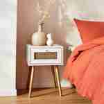 Wood and cane effect bedside table with 1 drawer - white - Bohème Photo1