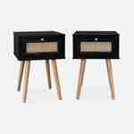 Conjunto de 2 mesas-de-cabeceira em madeira preta e efeito cana com 1 gaveta Photo3