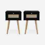 Conjunto de 2 mesas-de-cabeceira em madeira preta e efeito cana com 1 gaveta Photo4