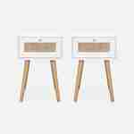 Conjunto de 2 mesas-de-cabeceira em madeira branca e efeito cana com 1 gaveta Photo4
