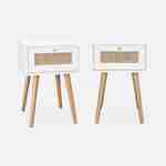 Conjunto de 2 mesas-de-cabeceira em madeira branca e efeito cana com 1 gaveta Photo3