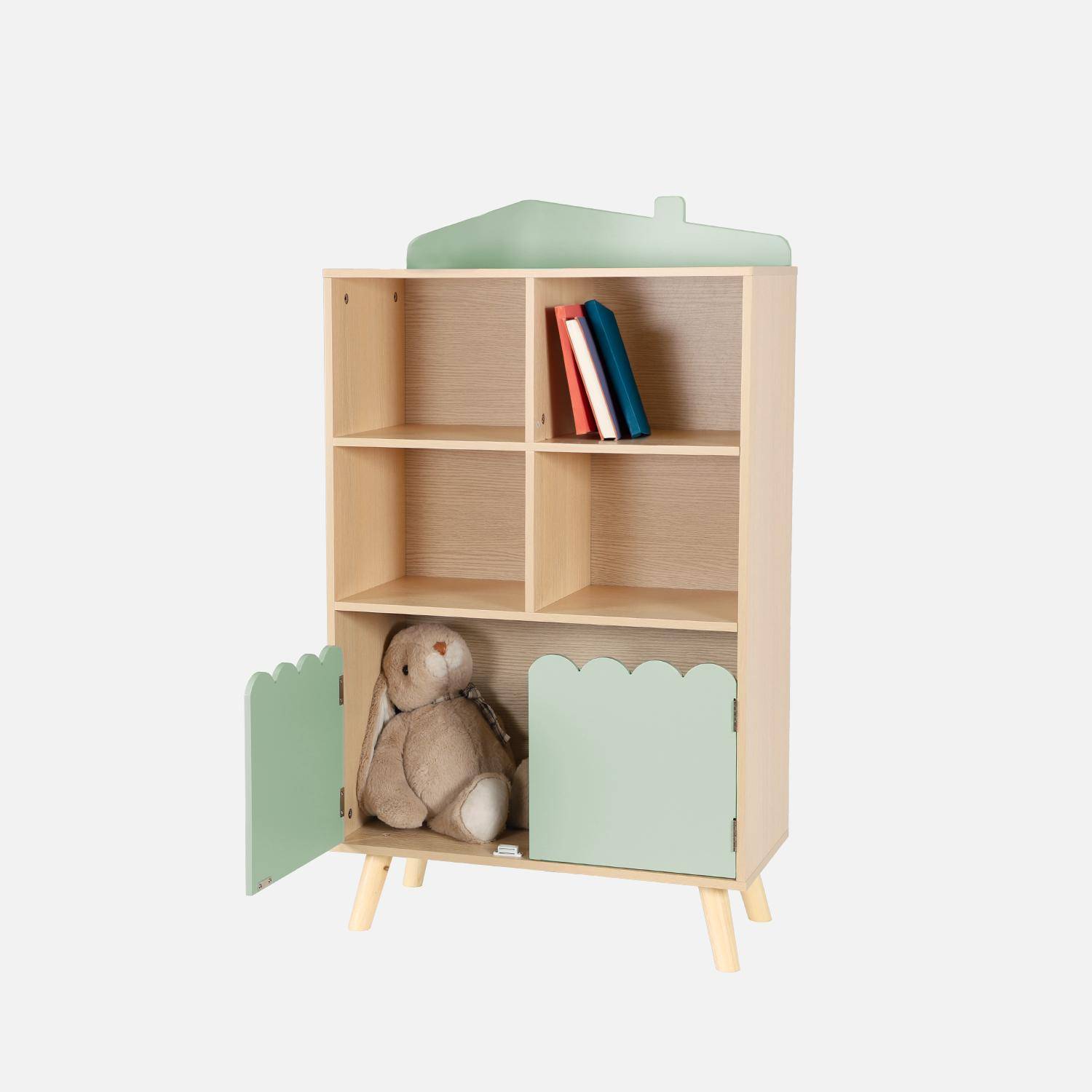 Groene kinderboekenkast met 2 deuren en 4 planken,sweeek,Photo5