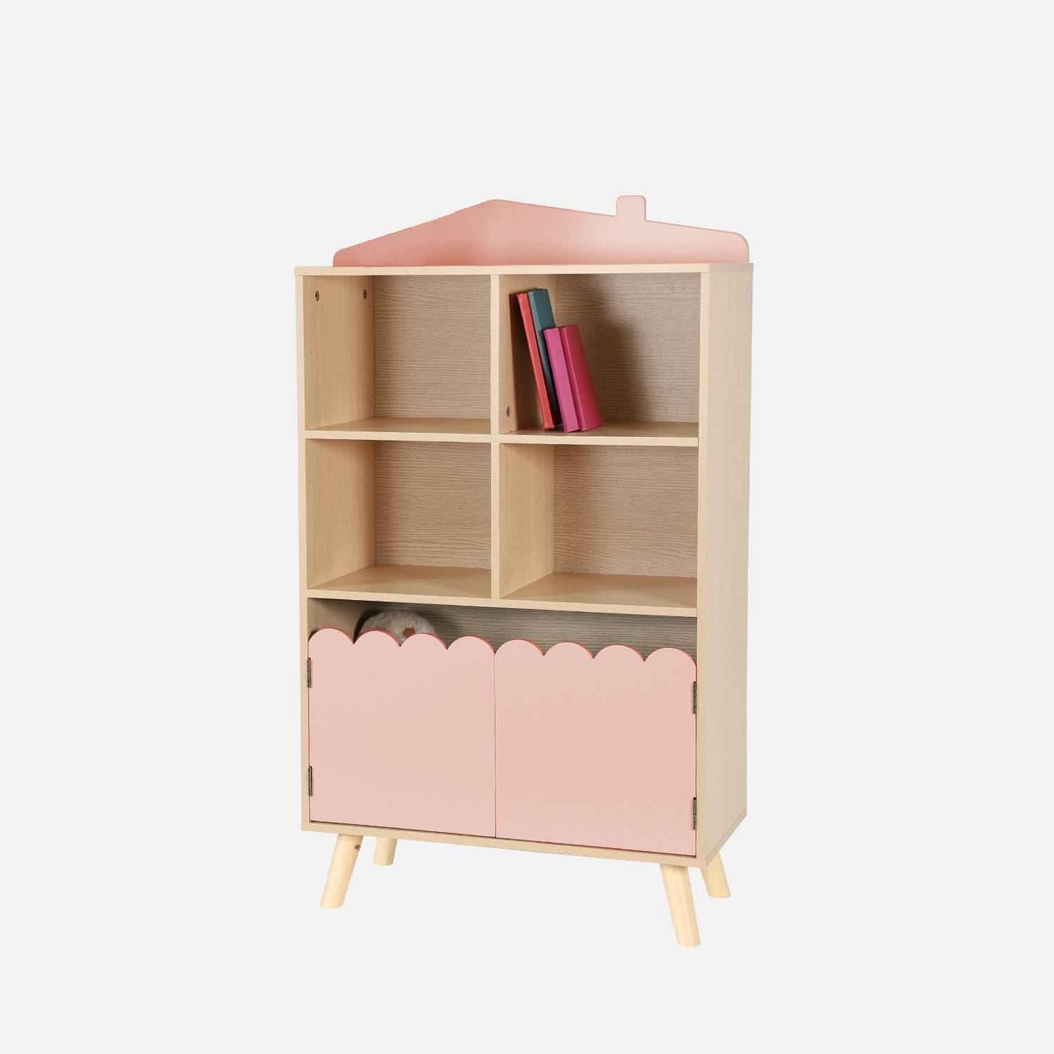 2 doors and 4 shelves children's bookcase, Pink