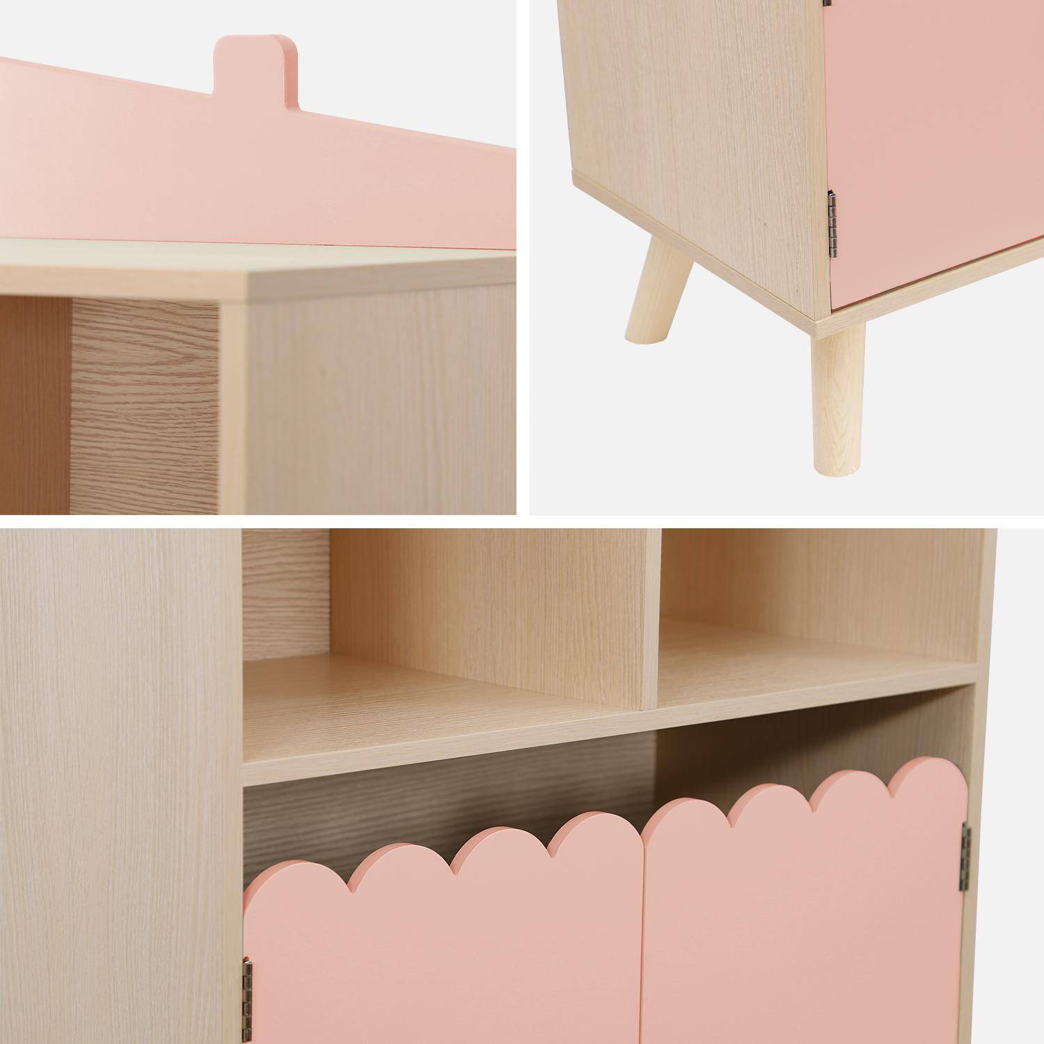 Roze kinderboekenkast met 2 deuren en 4 planken Photo9