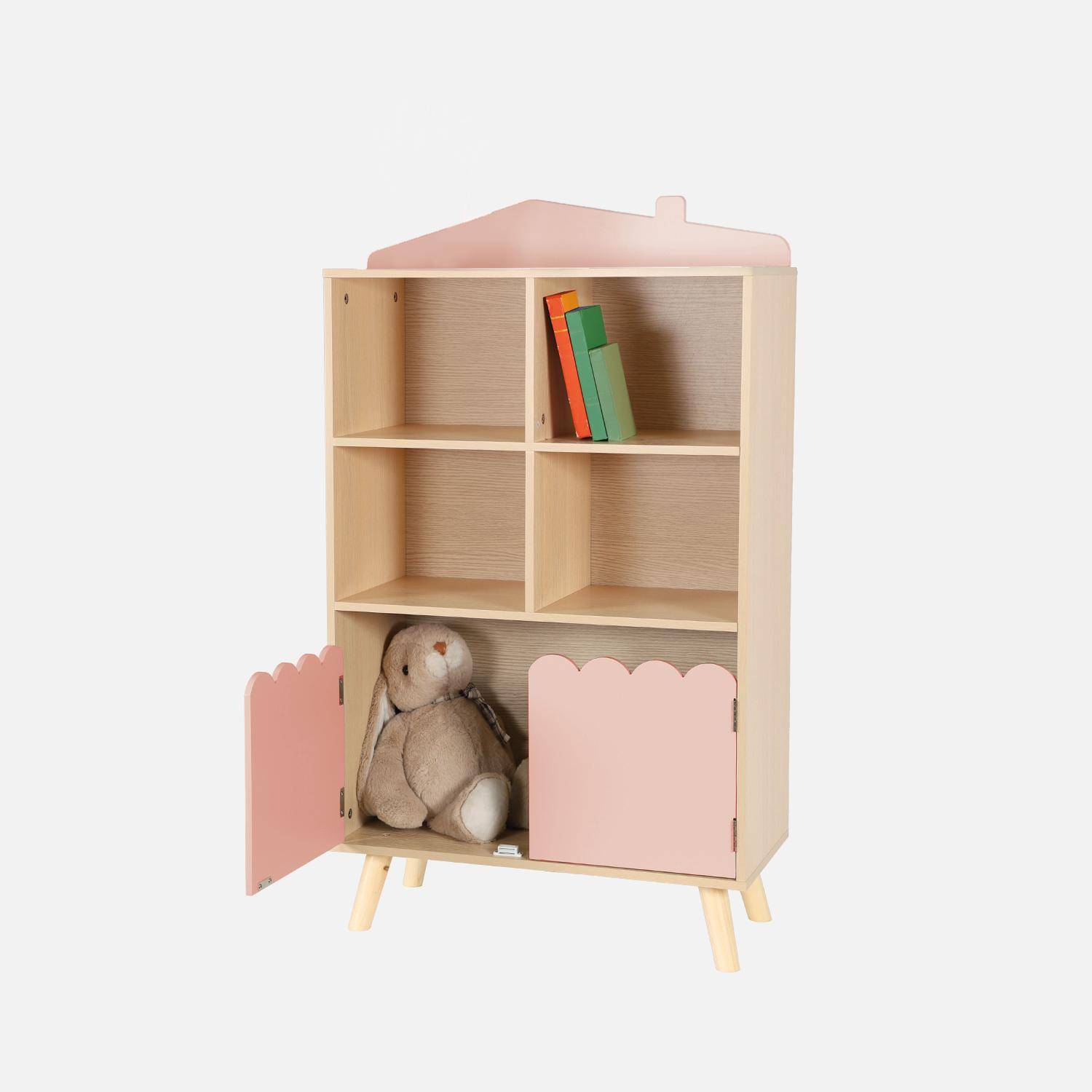 Roze kinderboekenkast met 2 deuren en 4 planken Photo8