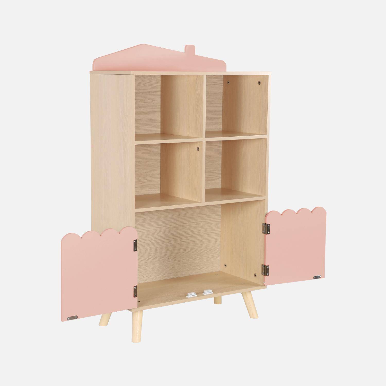 Roze kinderboekenkast met 2 deuren en 4 planken Photo7