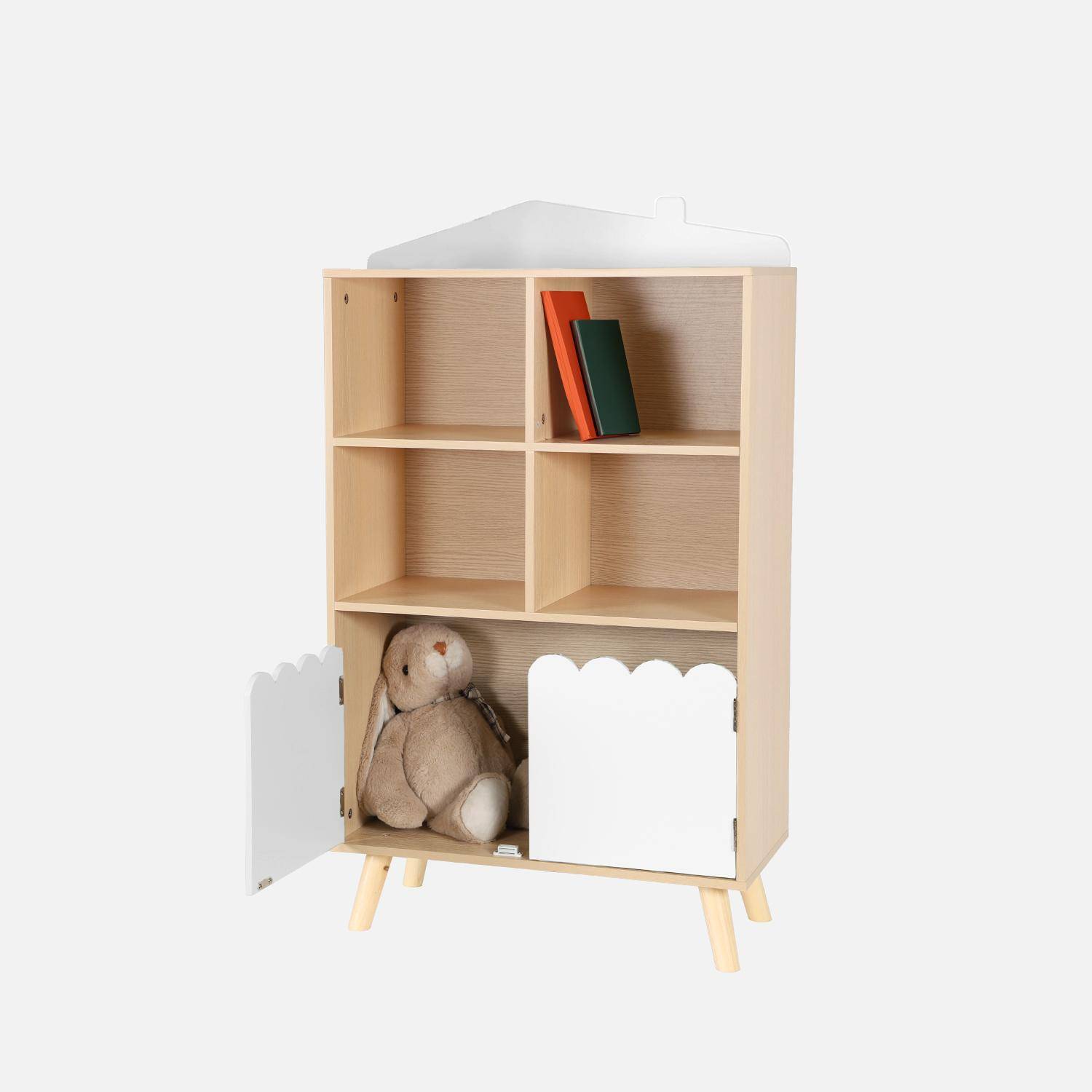 Witte kinderboekenkast met 2 deuren en 4 planken,sweeek,Photo6