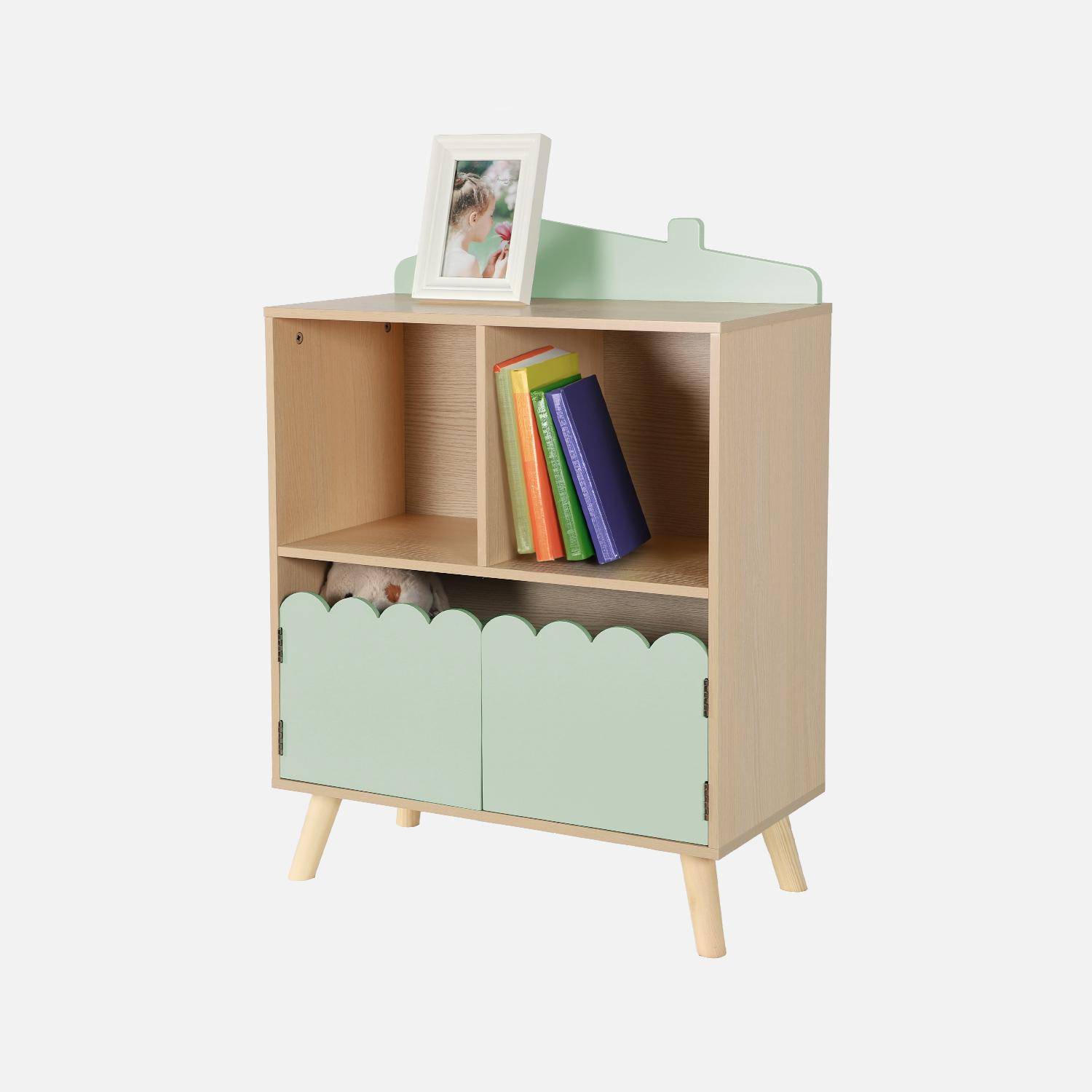 Bibliothèque Enfant Rose Avec 2 Portes Et 4 étagères - Dimensions 60x30x104,5 Cm, Système Anti-basculement - 3