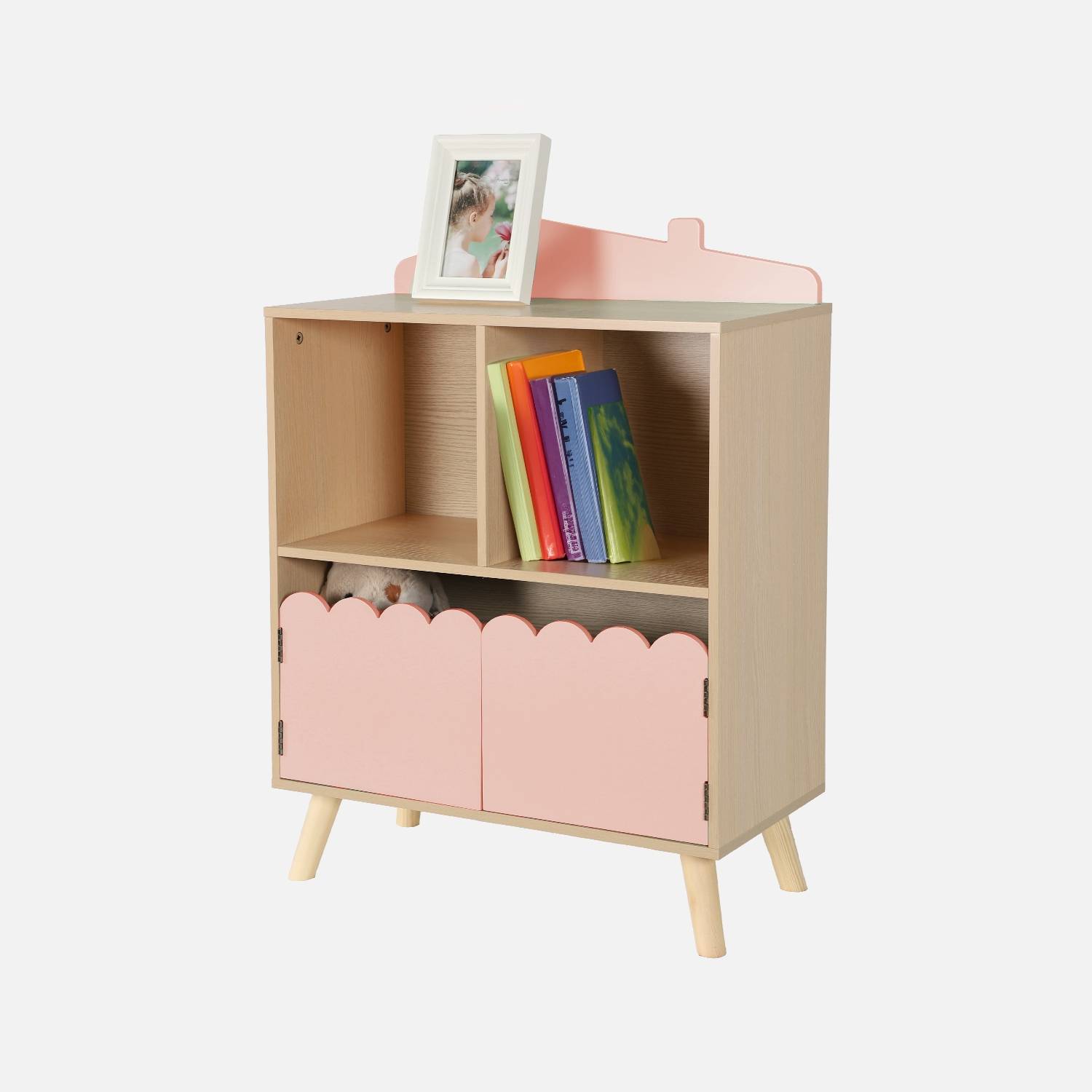 2-shelf 2-door children's bookcase, Pink