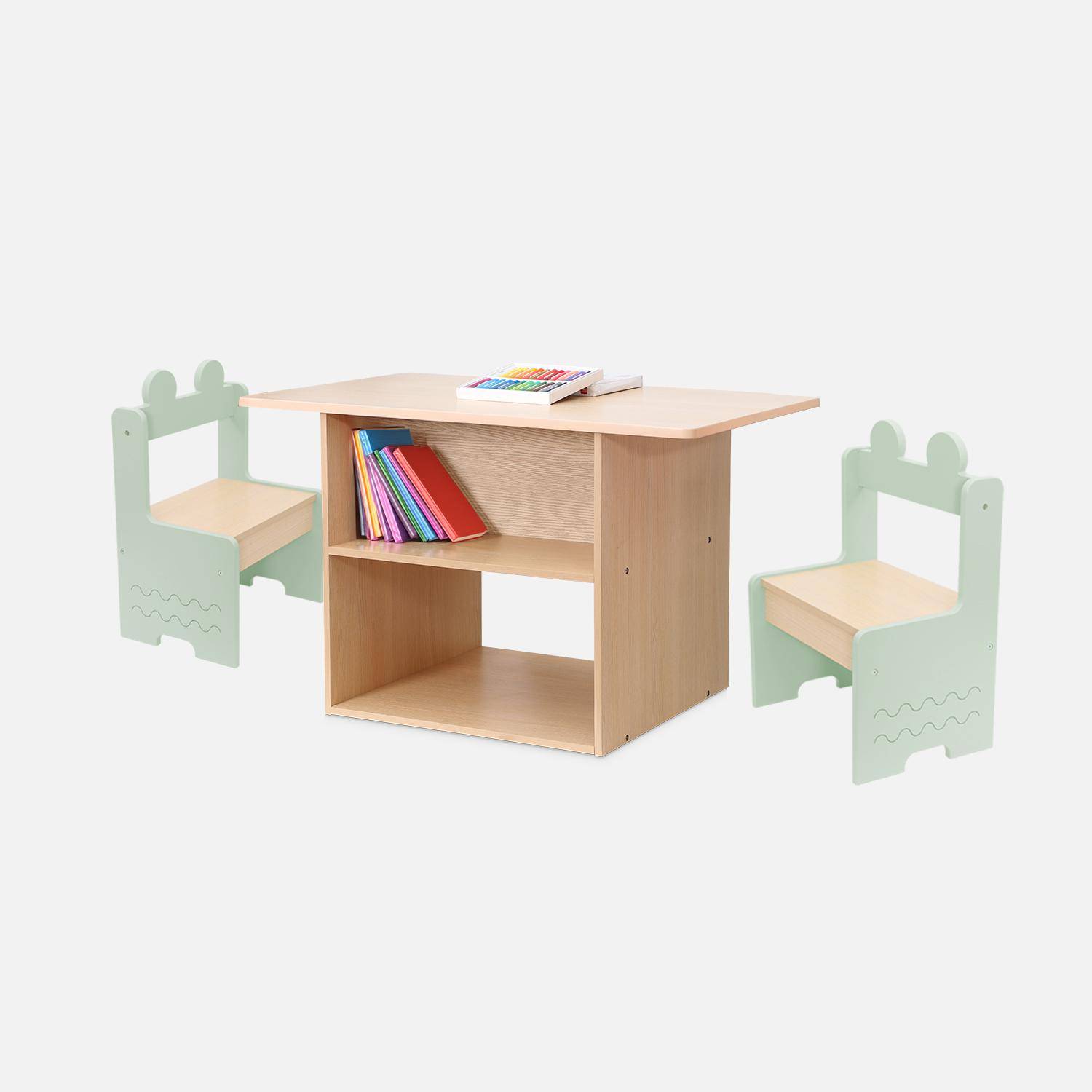 Kindertafel + 2 stoelen, met legplanken, groen Photo4