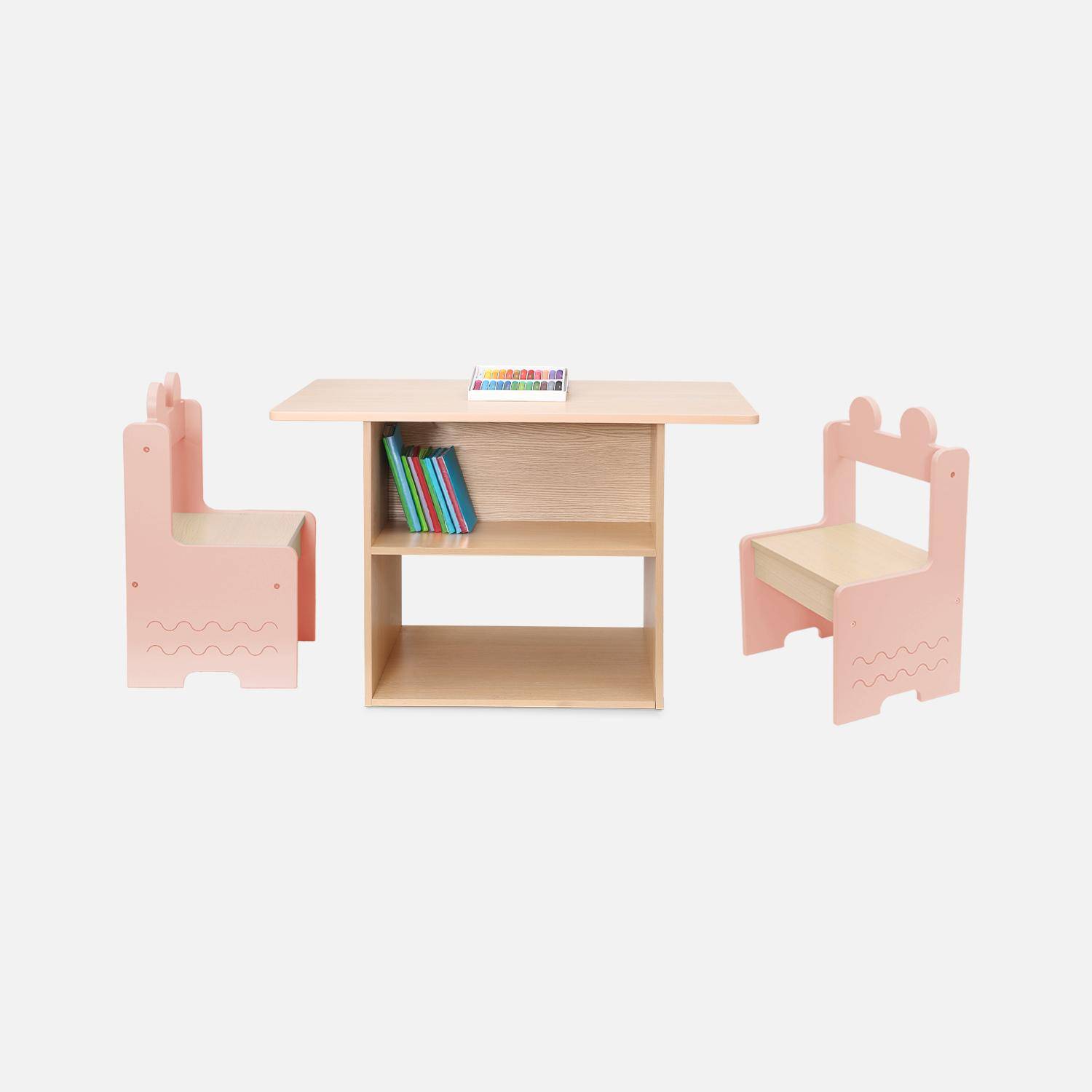 Kindertafel + 2 stoelen, met planken, roze Photo4