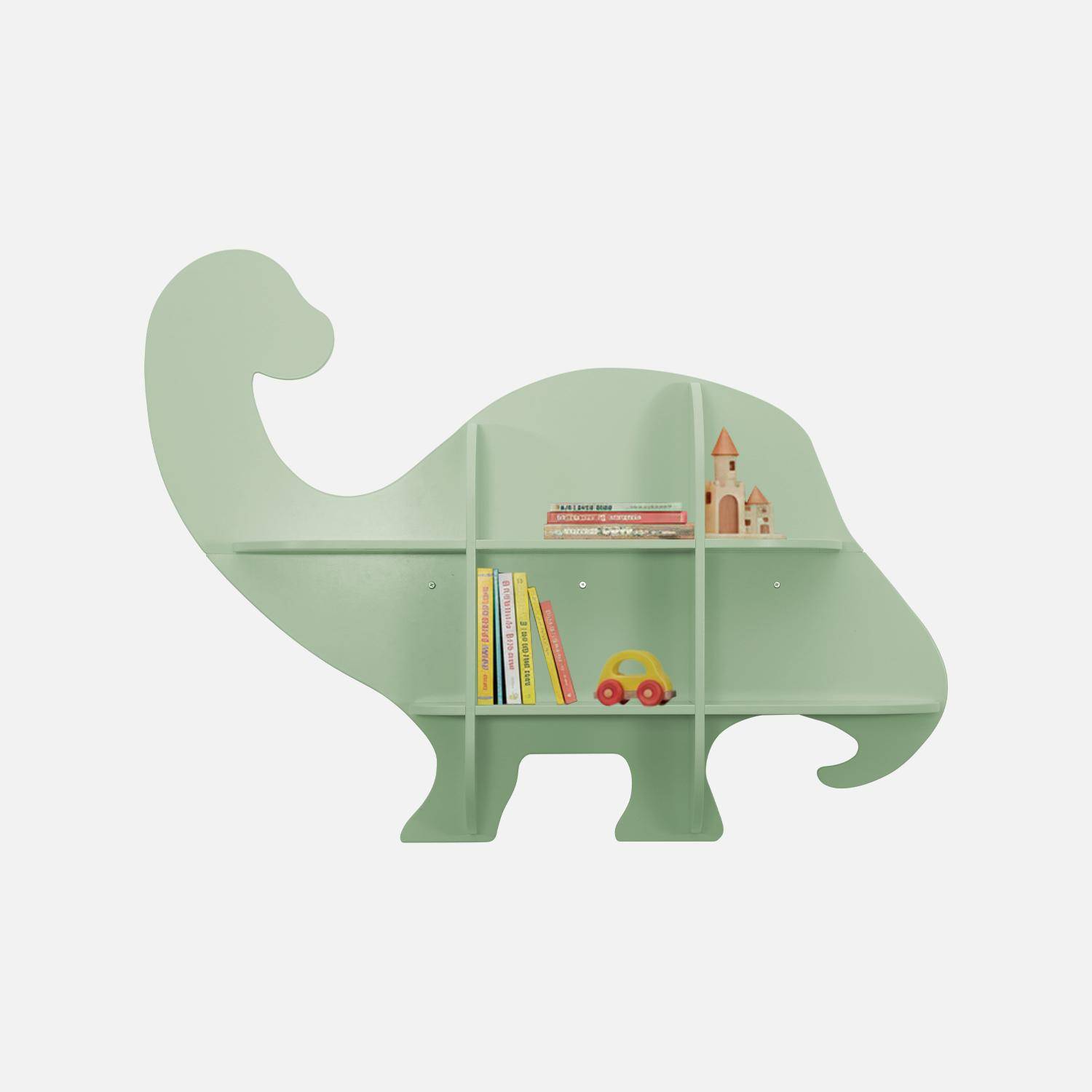 Dinosaur wall shelf 5 green storage spaces - L 108 x W 16.5 x H 78.5 cm - Brachi Photo1