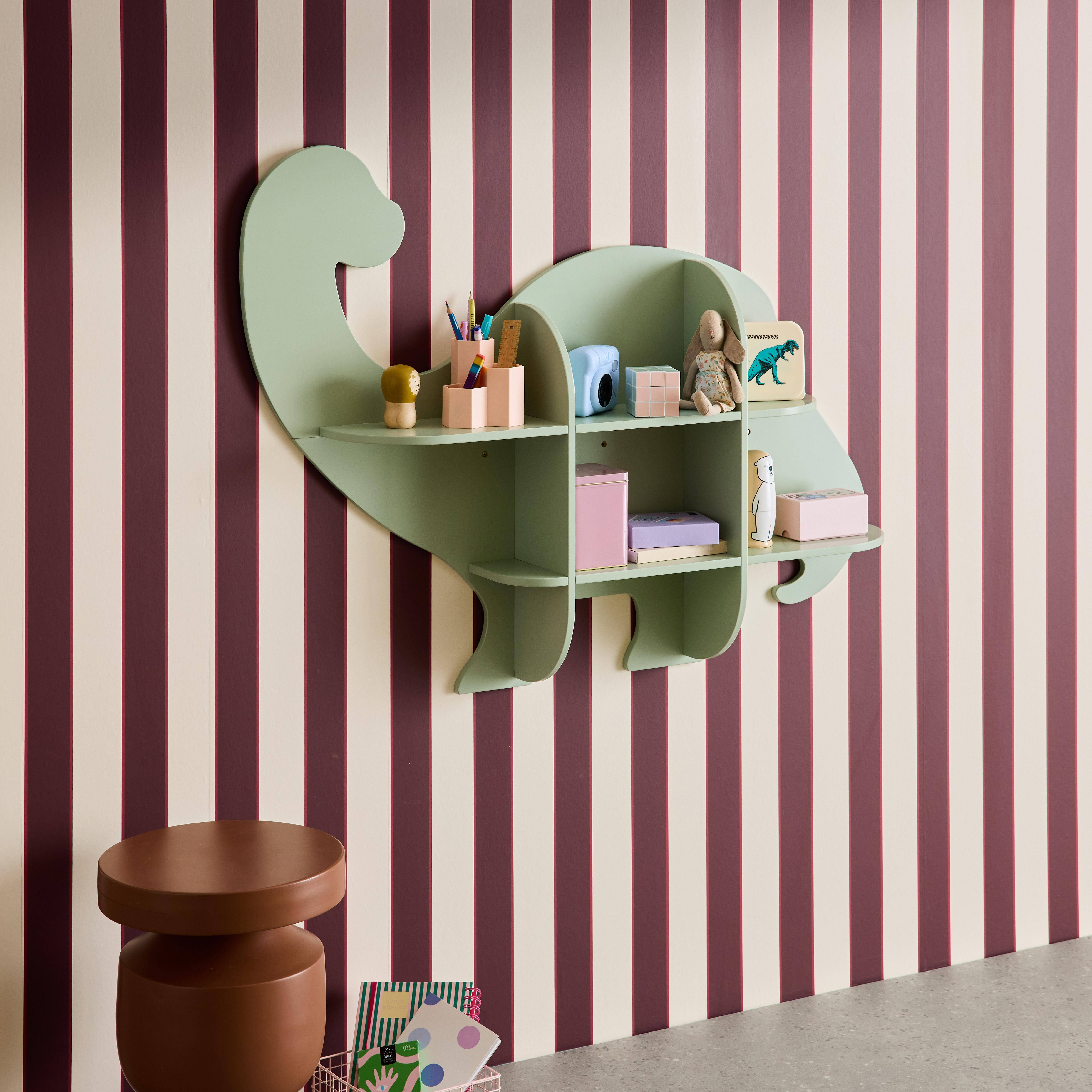 Półka ścienna dinozaur 5 przestrzeni do przechowywania, zielona - dł. 108 x gł. 16,5 x wys. 78,5 cm - Brachi Photo2