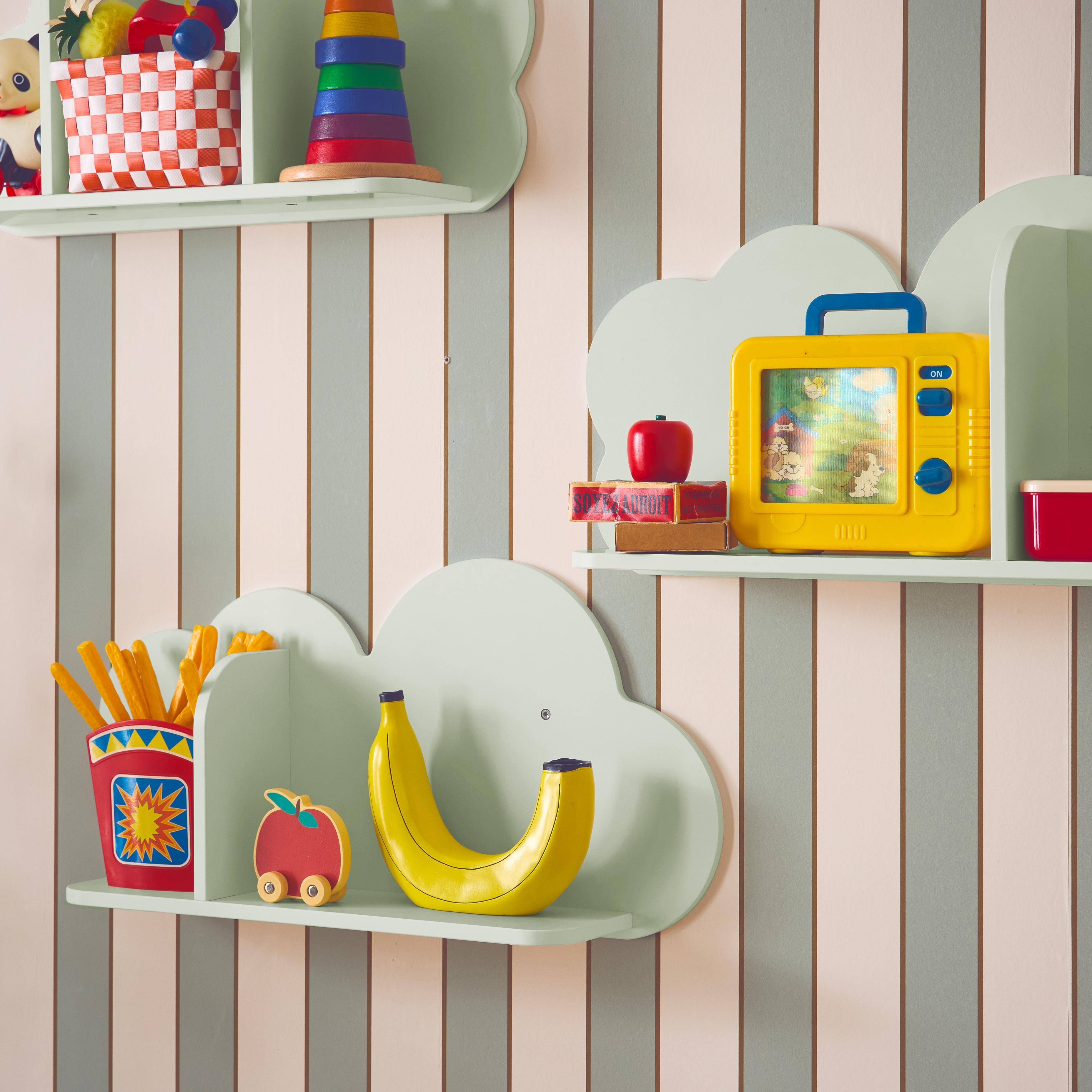 Set van 3 groene wolken wandplanken voor kinderkamer Photo2