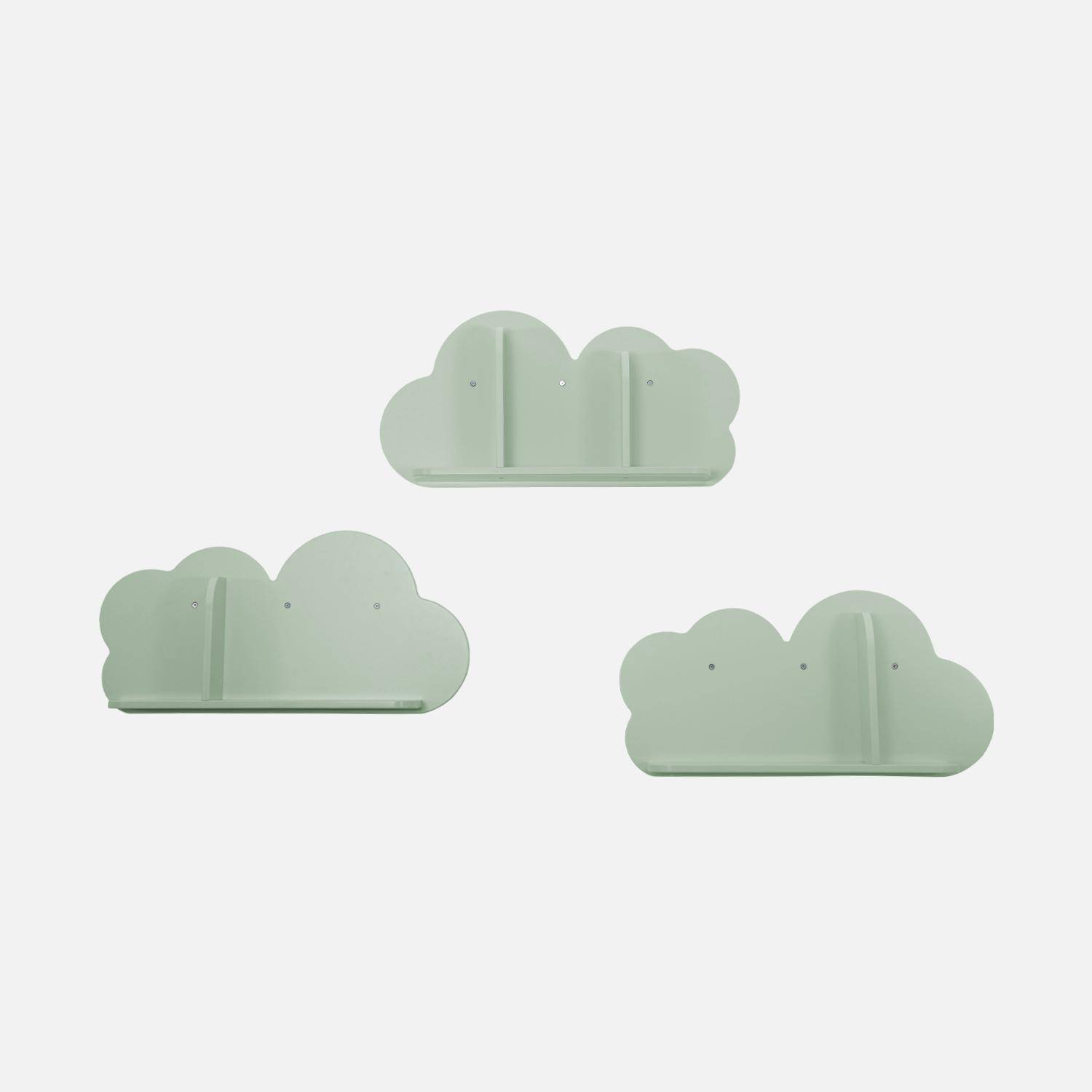 Set van 3 groene wolken wandplanken voor kinderkamer Photo5