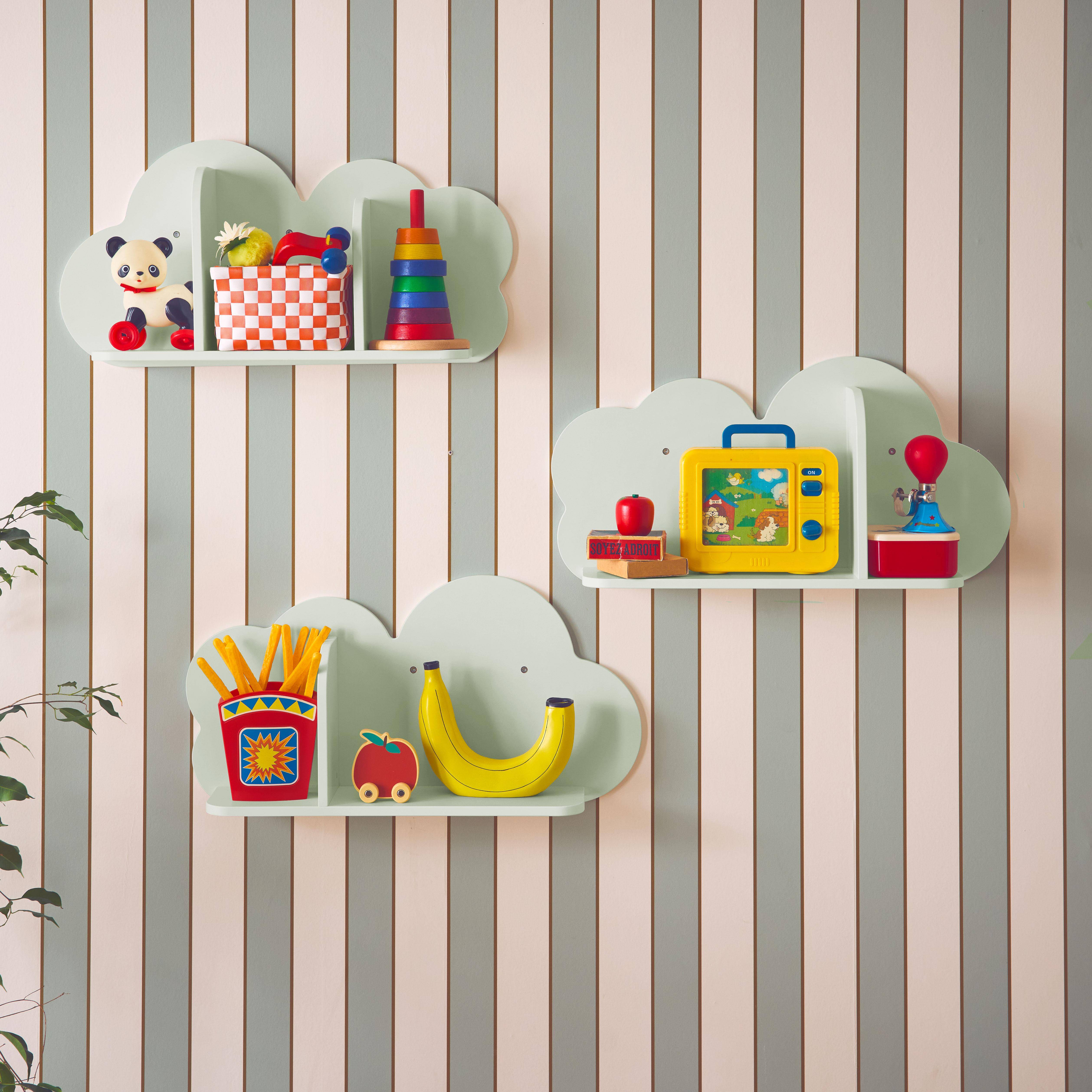 Set van 3 groene wolken wandplanken voor kinderkamer,sweeek,Photo1