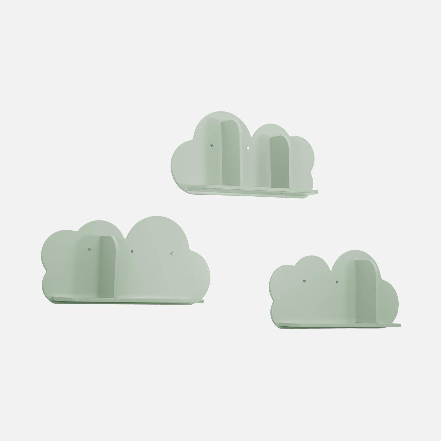 Set van 3 groene wolken wandplanken voor kinderkamer Photo4