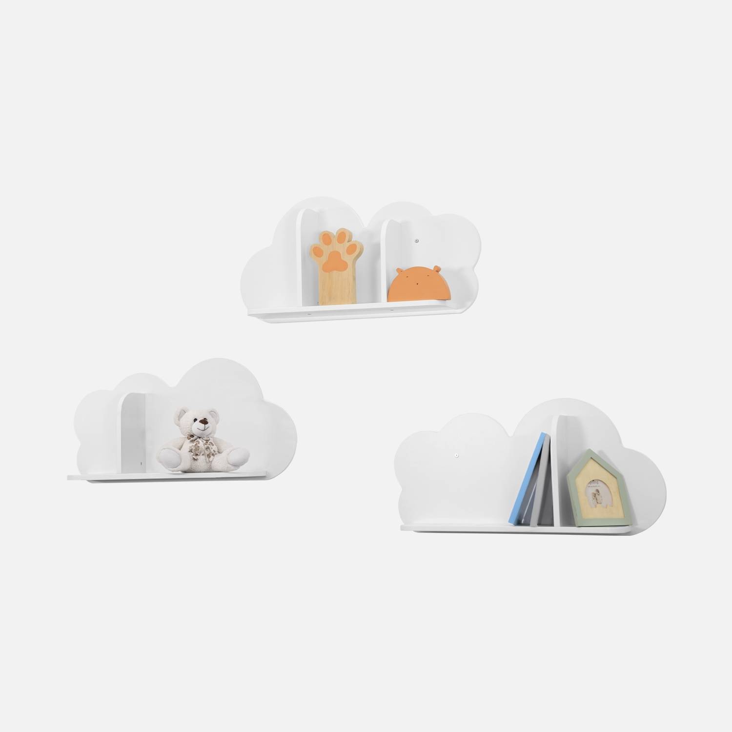 Set of 3 cloud wall shelves for children's bedroom, White