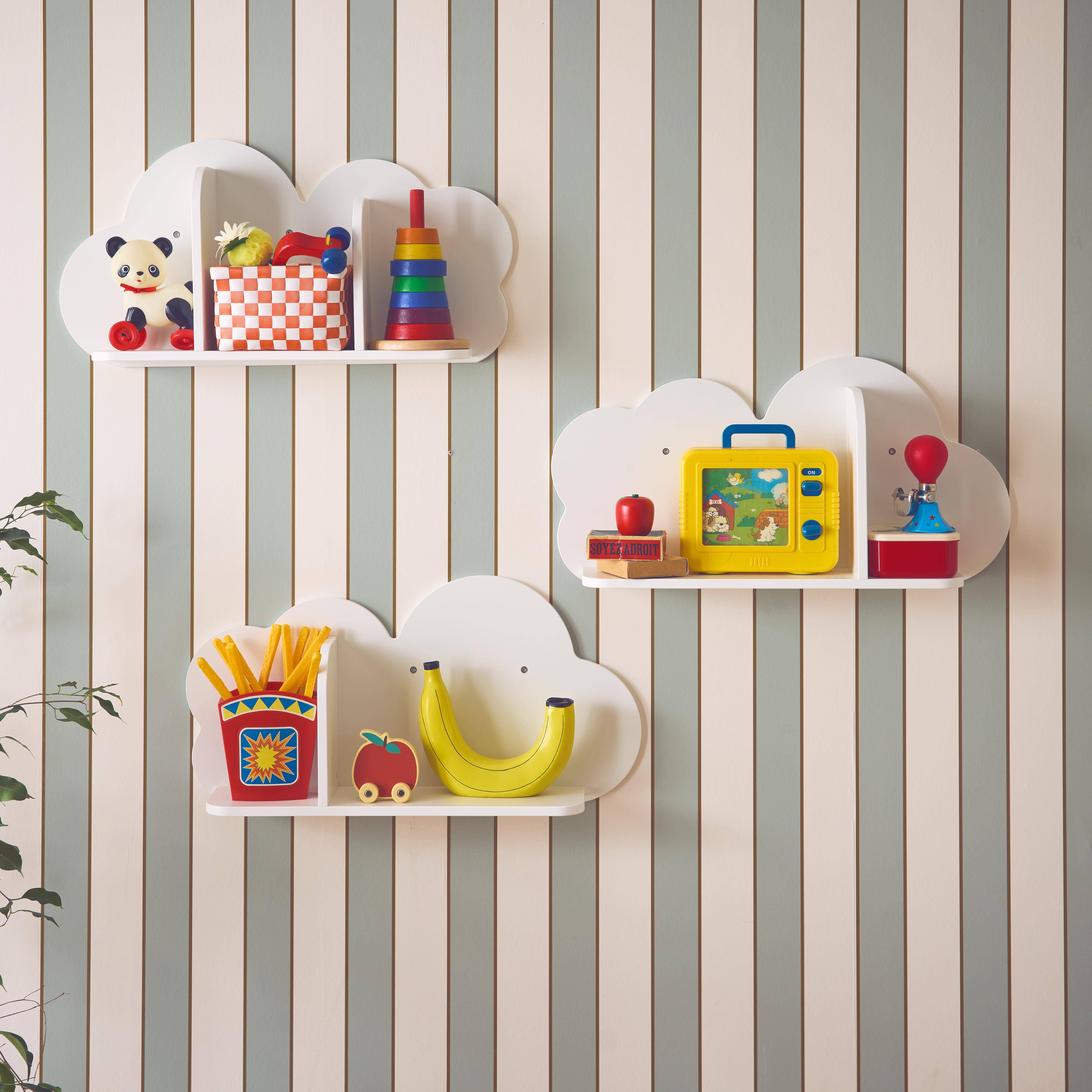 Set van 3 witte wolken wandplanken voor de kinderkamer Photo1