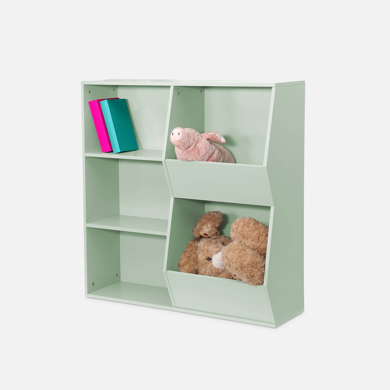 Children's storage unit, 3 shelves and 2 storage spaces, Green