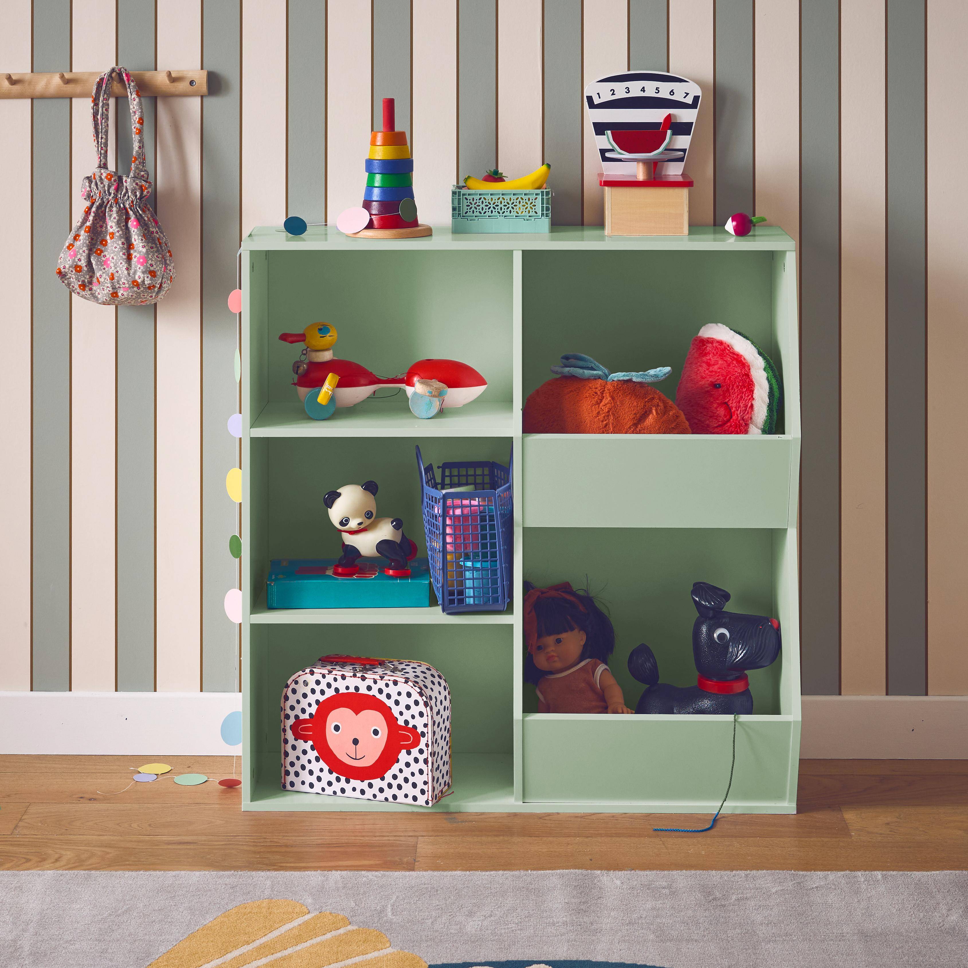 Children's storage unit, shelves and storage spaces, Green