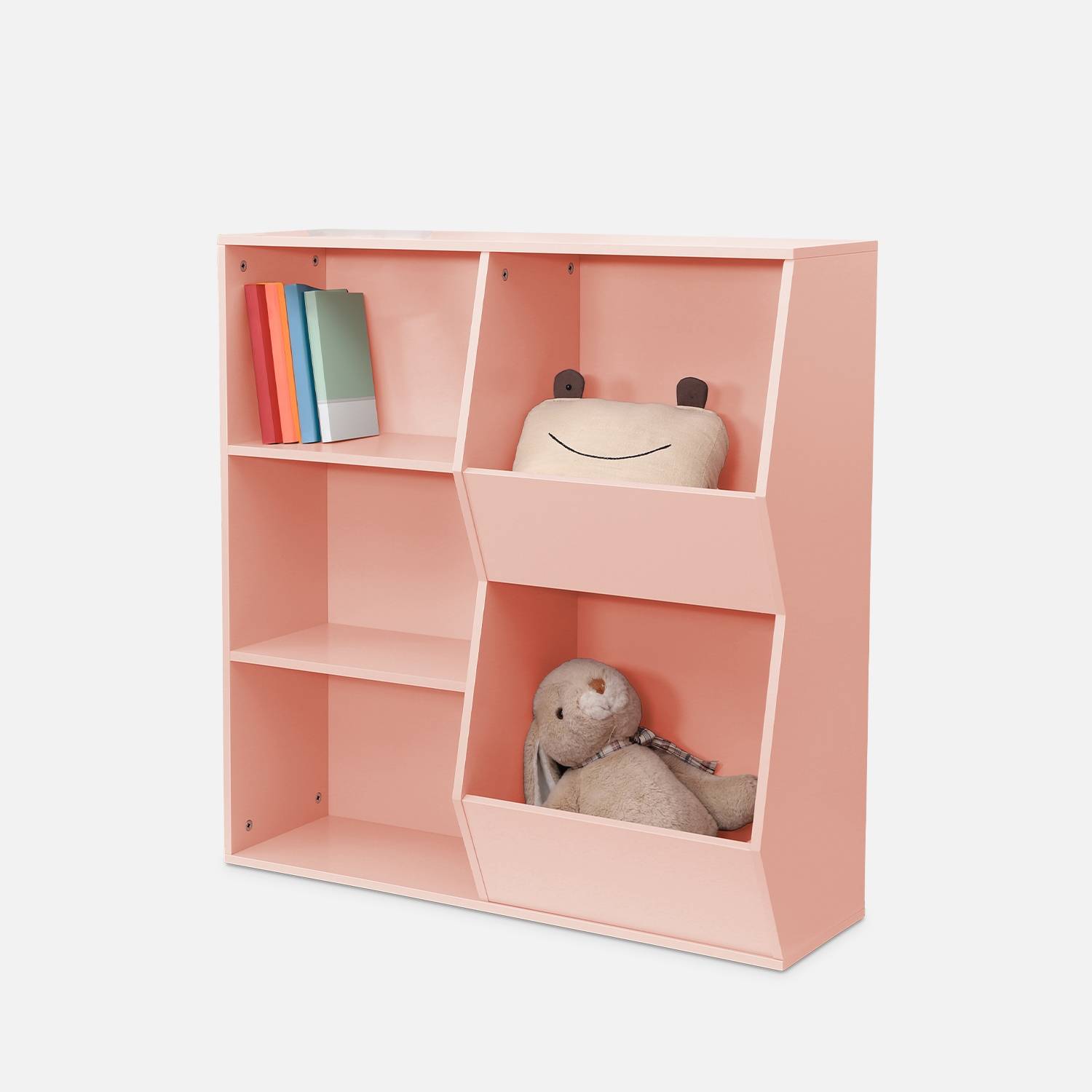 Children's storage unit, 3 shelves and 2 storage spaces, Pink