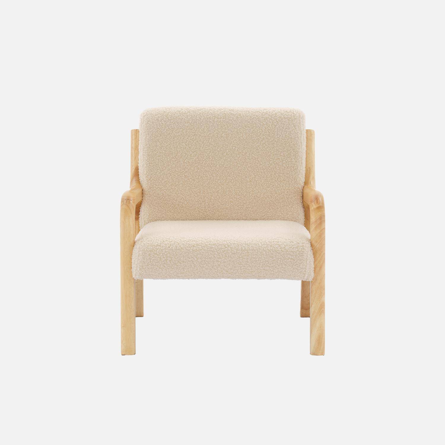 Fauteuil scandinave enfant en bois et tissu bouclette beige,sweeek,Photo4