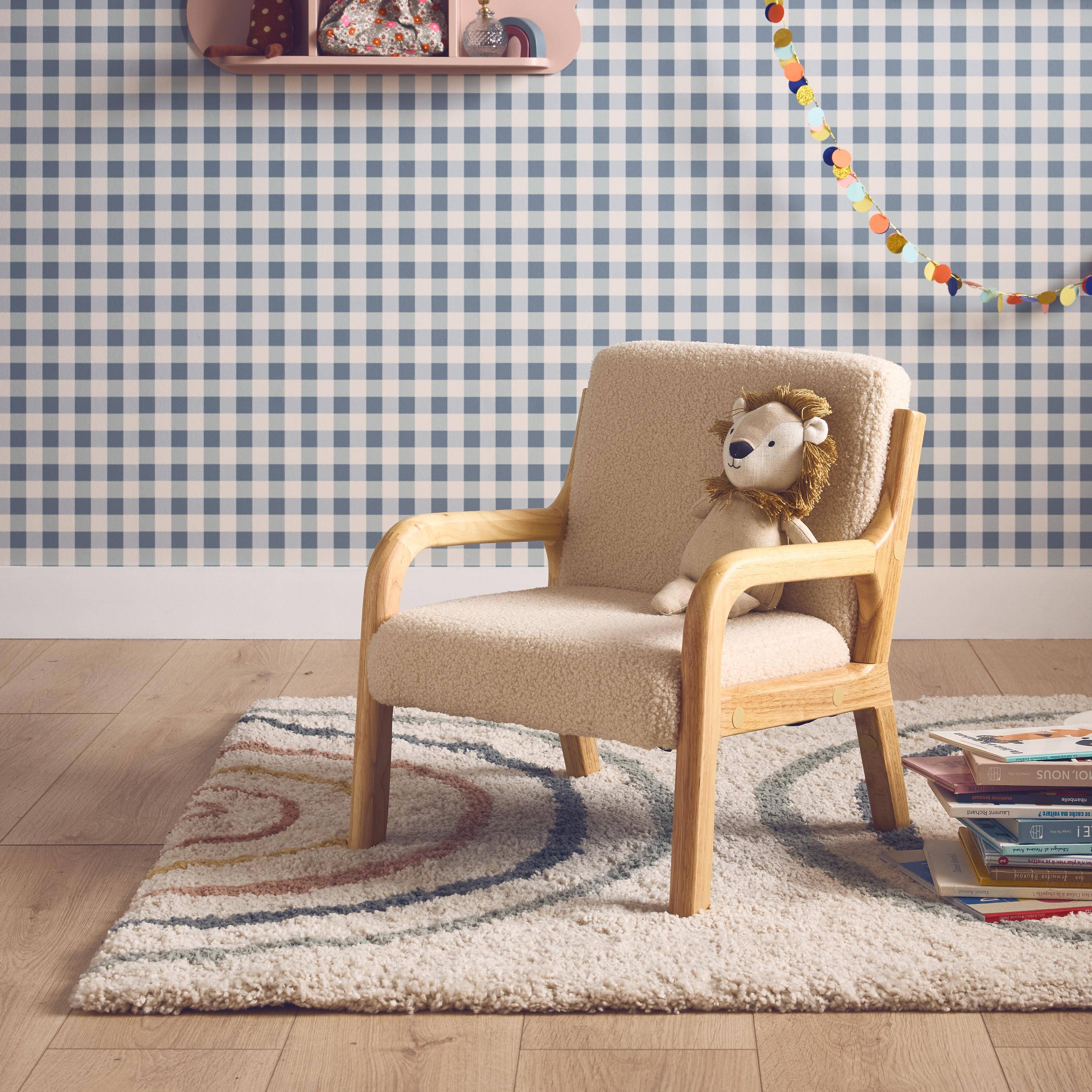 Poltrona scandinava per bambini in legno, tessuto bouclé, Beige
