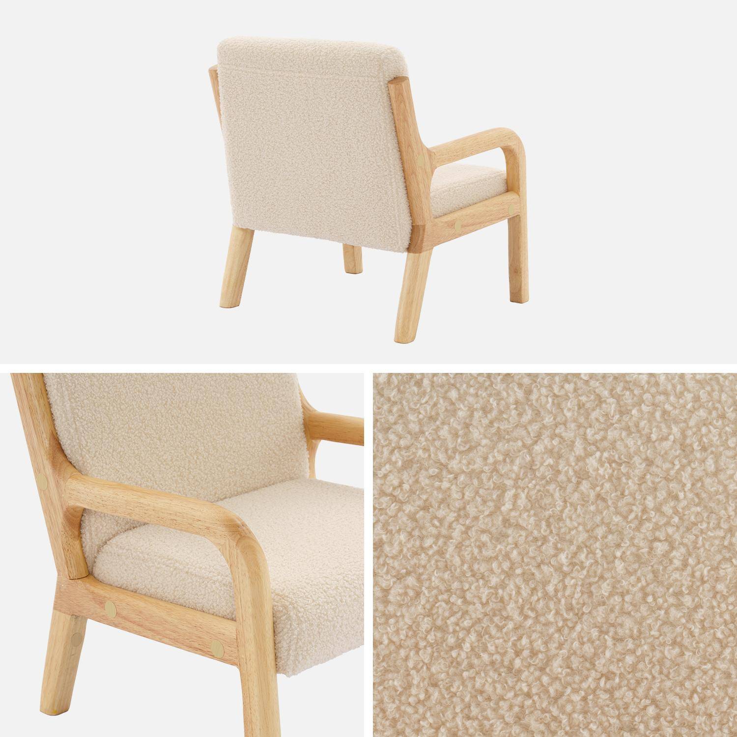 Fauteuil scandinave enfant en bois et tissu bouclette beige,sweeek,Photo5