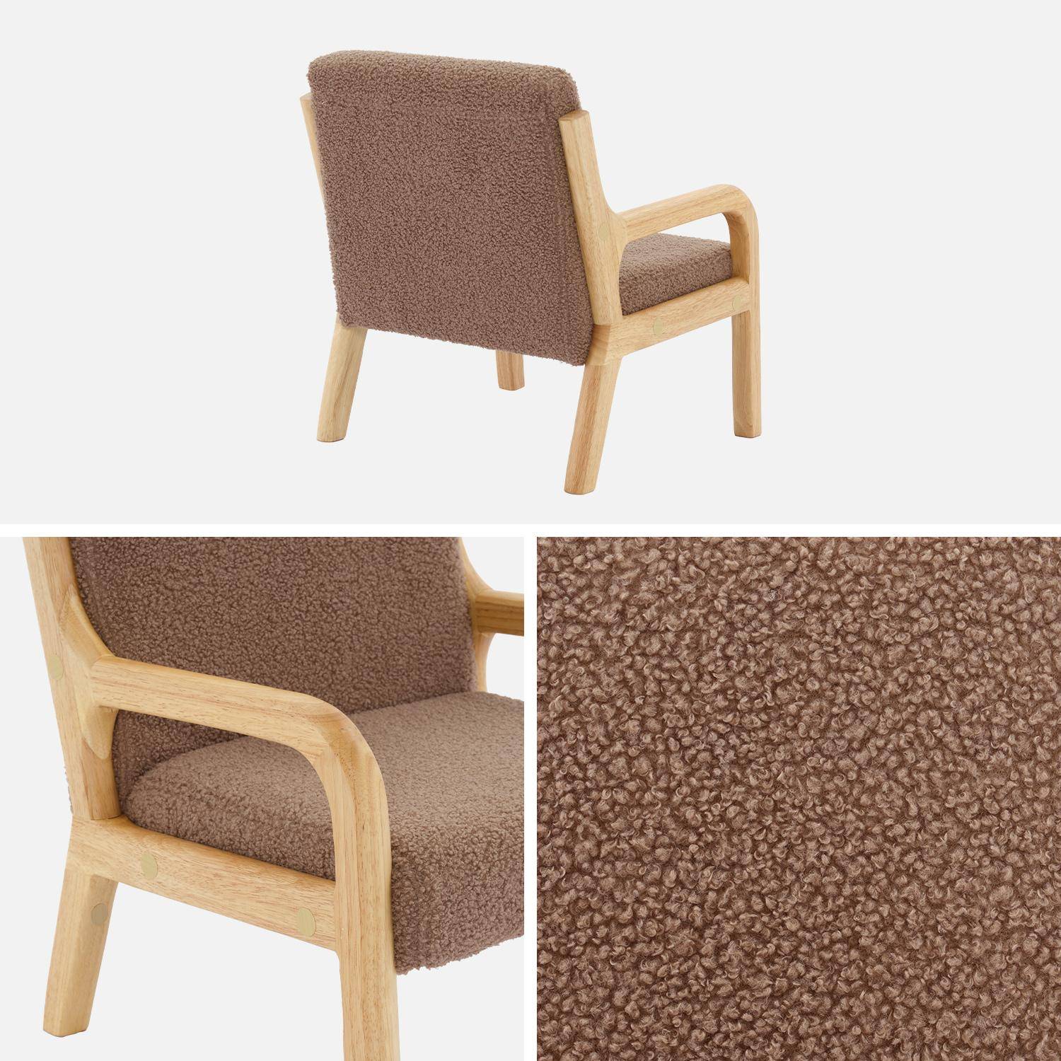 Fauteuil scandinave enfant en bois et tissu bouclette marron,sweeek,Photo5