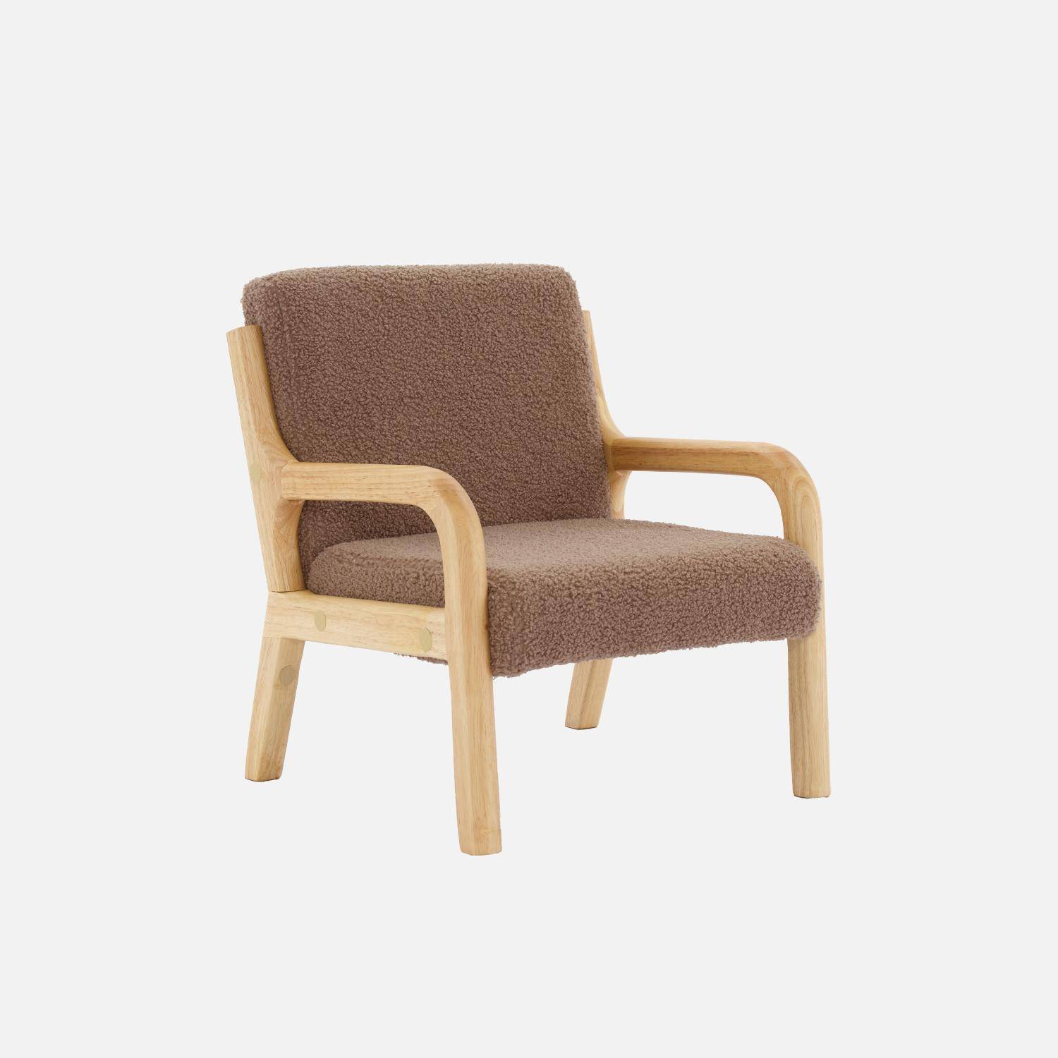 Fauteuil scandinave enfant en bois et tissu bouclette marron,sweeek,Photo3
