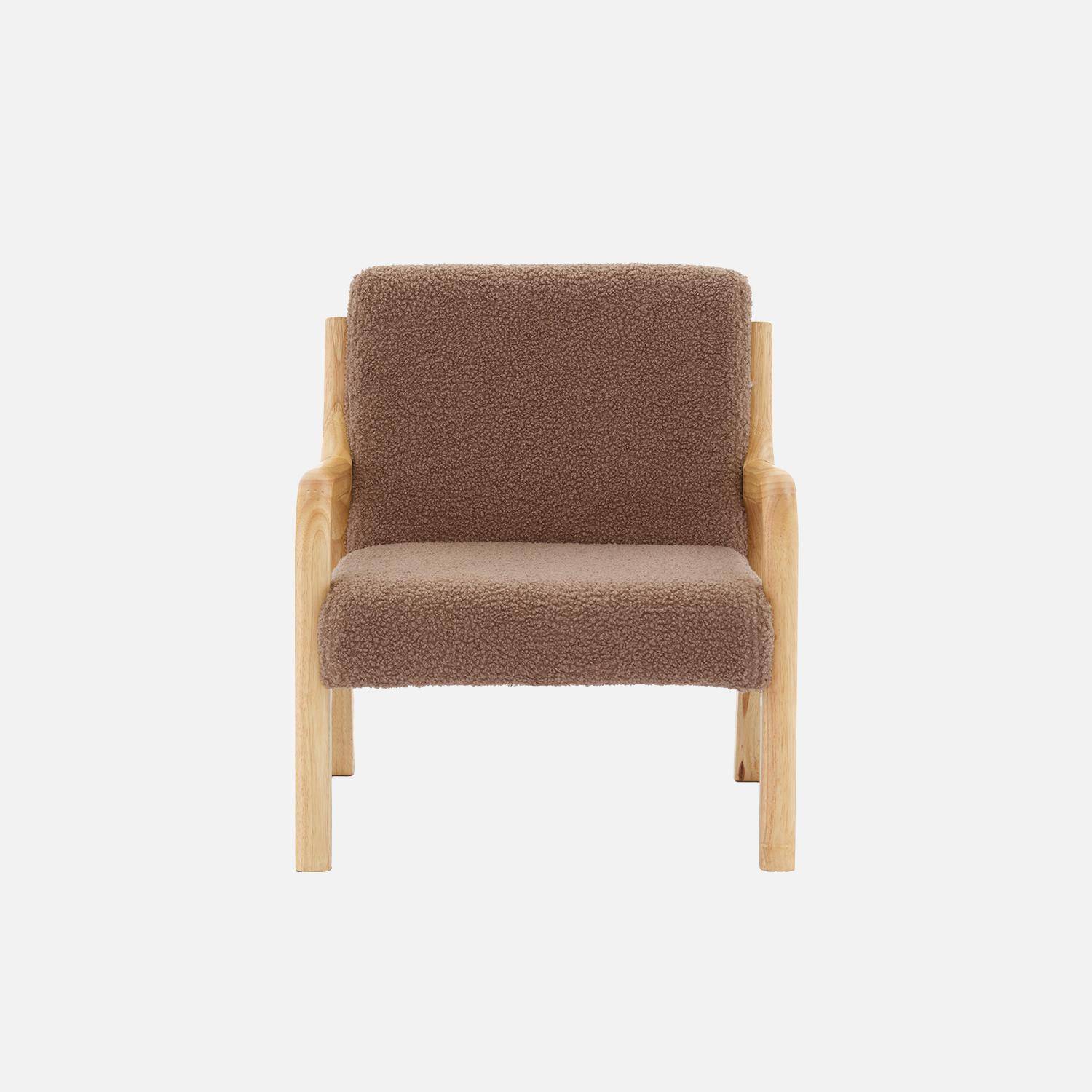 Fauteuil scandinave enfant en bois et tissu bouclette marron,sweeek,Photo4