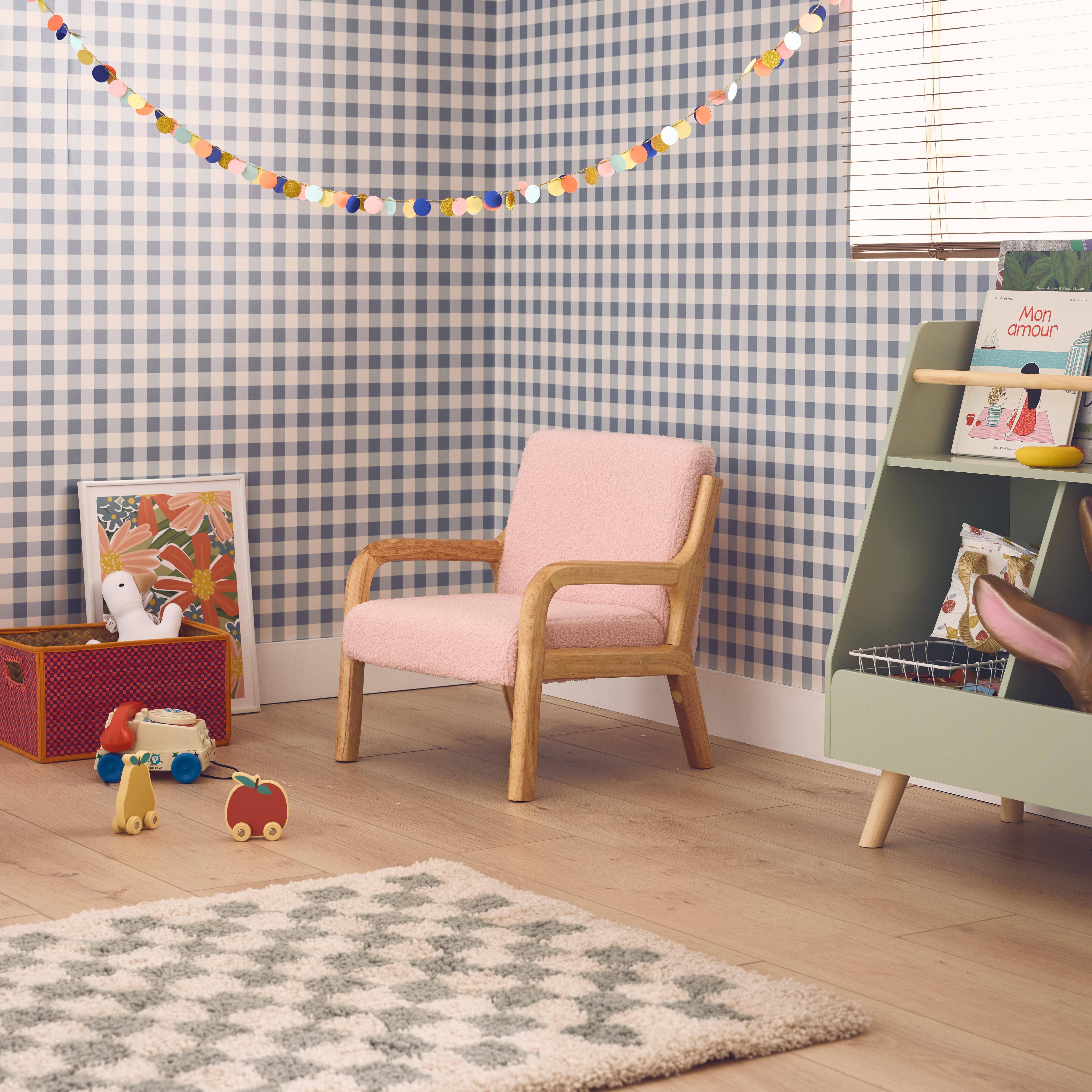 Poltrona scandinava per bambini in legno, tessuto bouclé, Lorens kids, Rosa, 45x43x50 cm Photo2