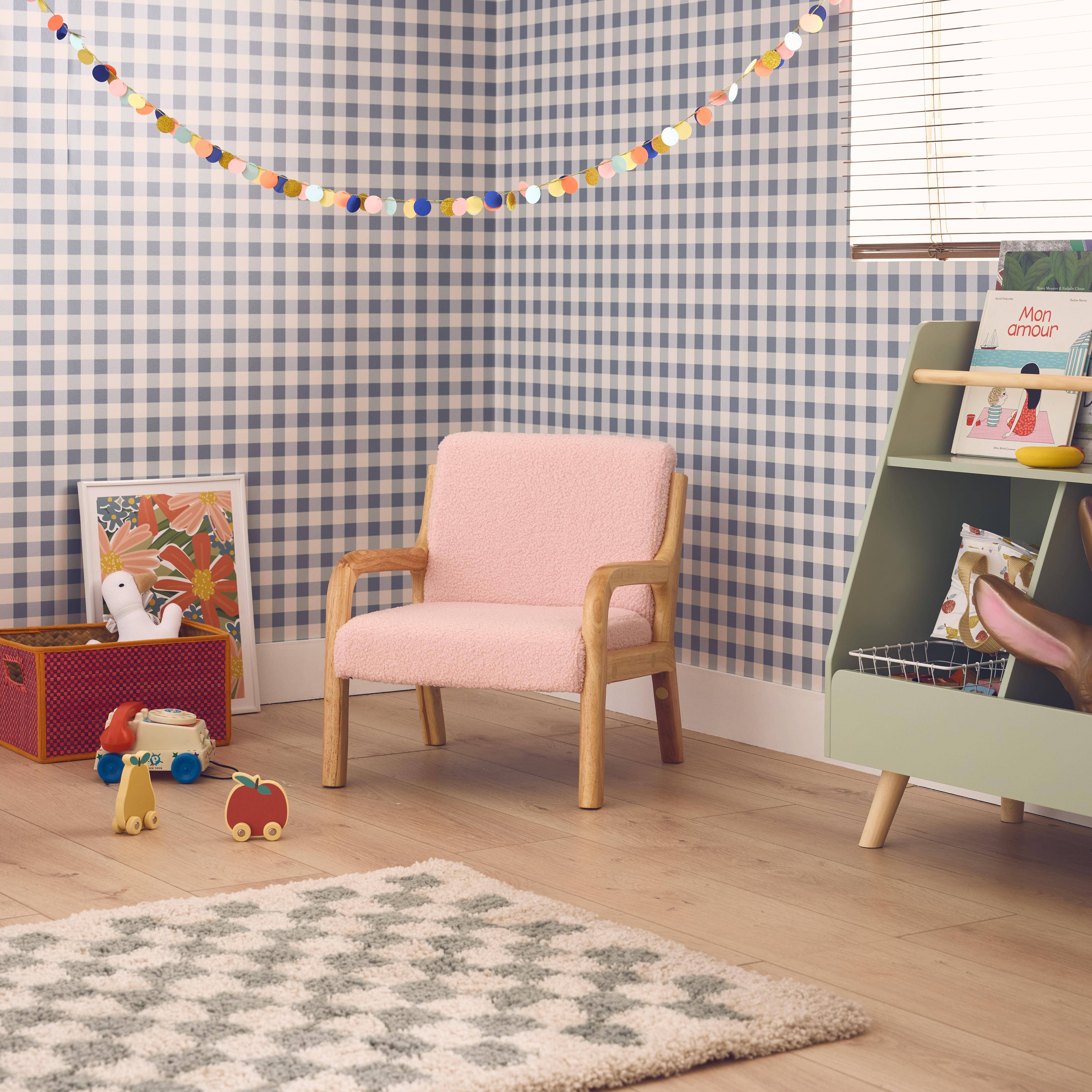 Poltrona scandinava per bambini in legno, tessuto bouclé, Lorens kids, Rosa, 45x43x50 cm Photo1