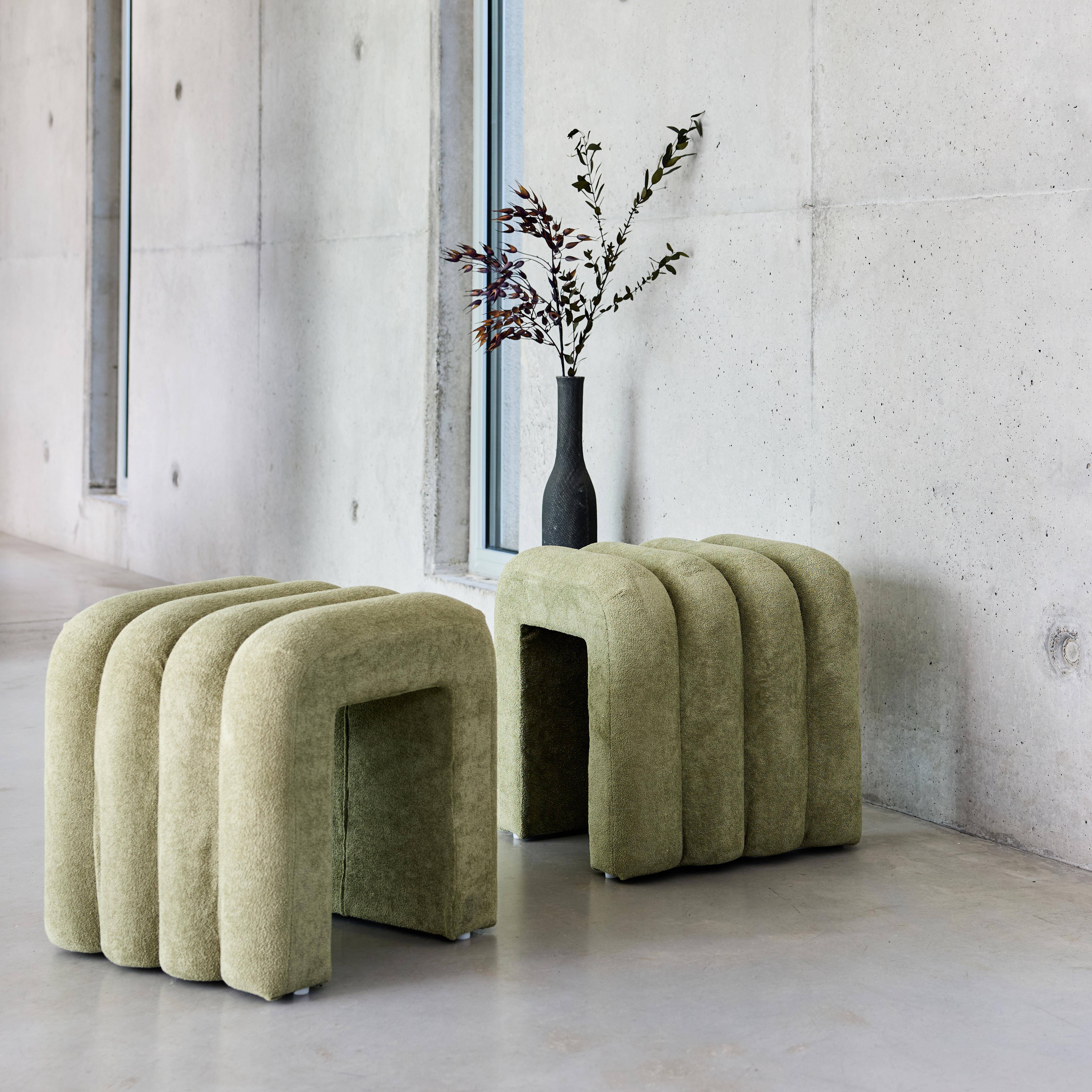 Set di 2 pouf contemporanei in tessuto, Ito, Verde, 40x38x40 cm Photo2