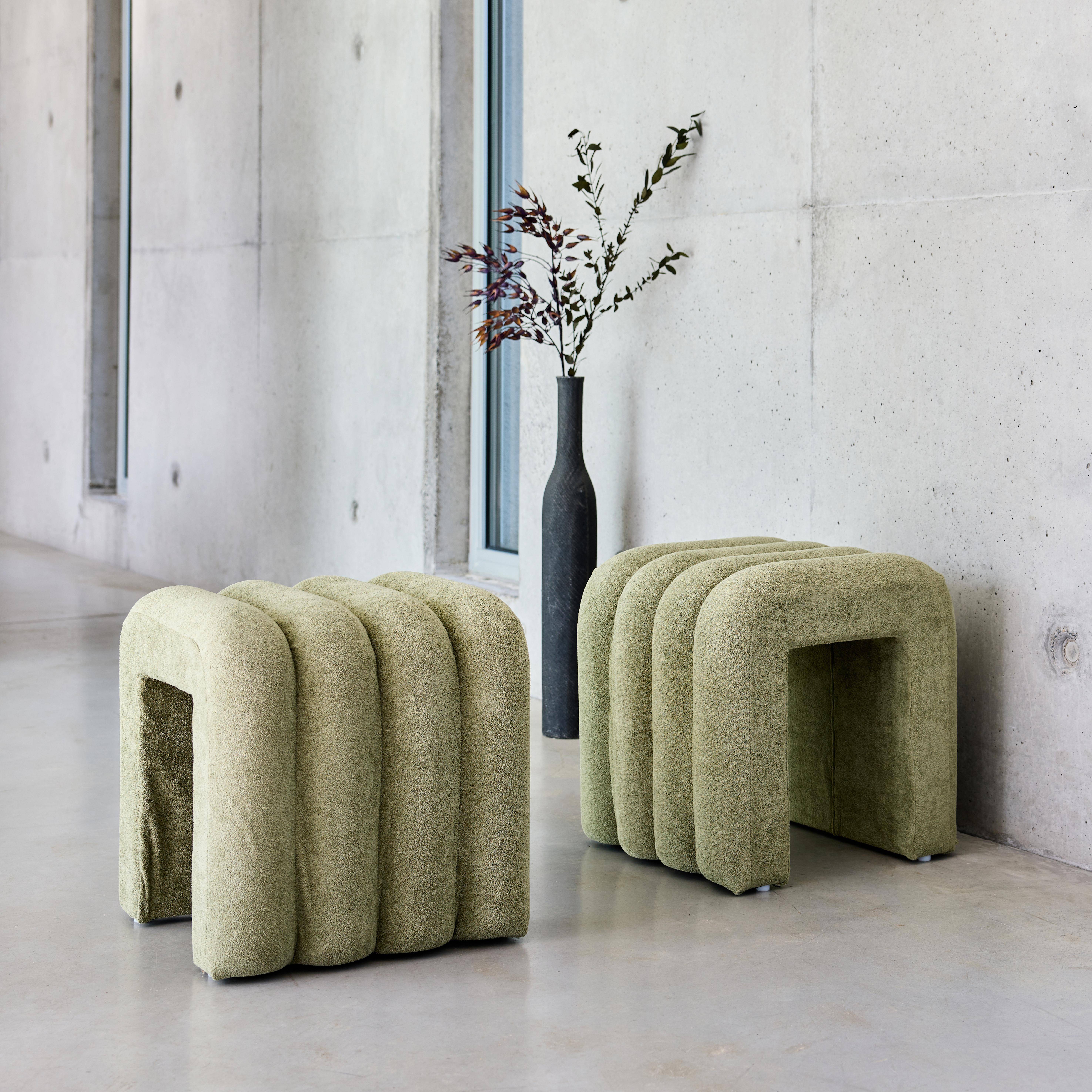 Set di 2 pouf contemporanei in tessuto, Ito, Verde, 40x38x40 cm Photo1