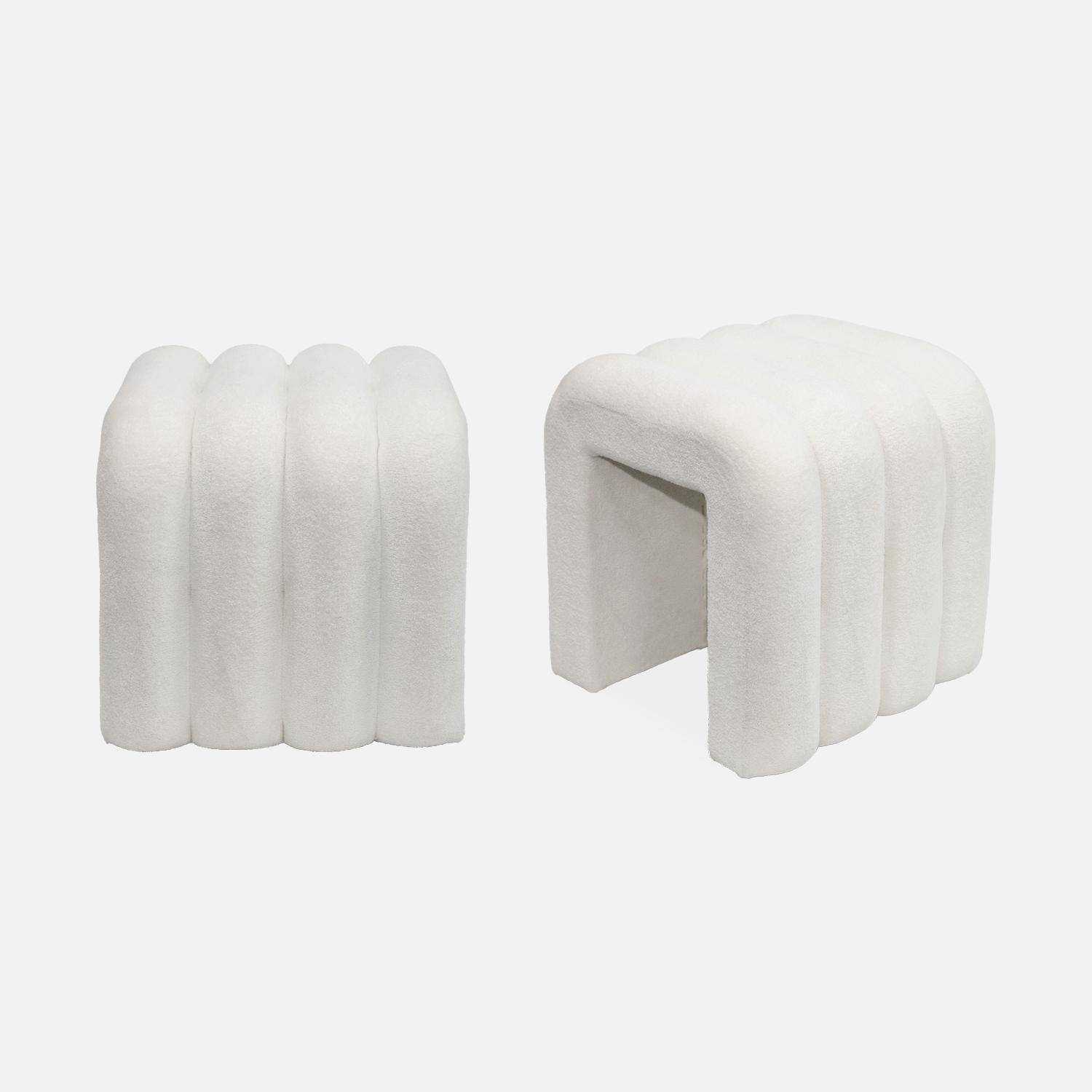 Set de 2 poufs contemporains en tissu blanc Photo4